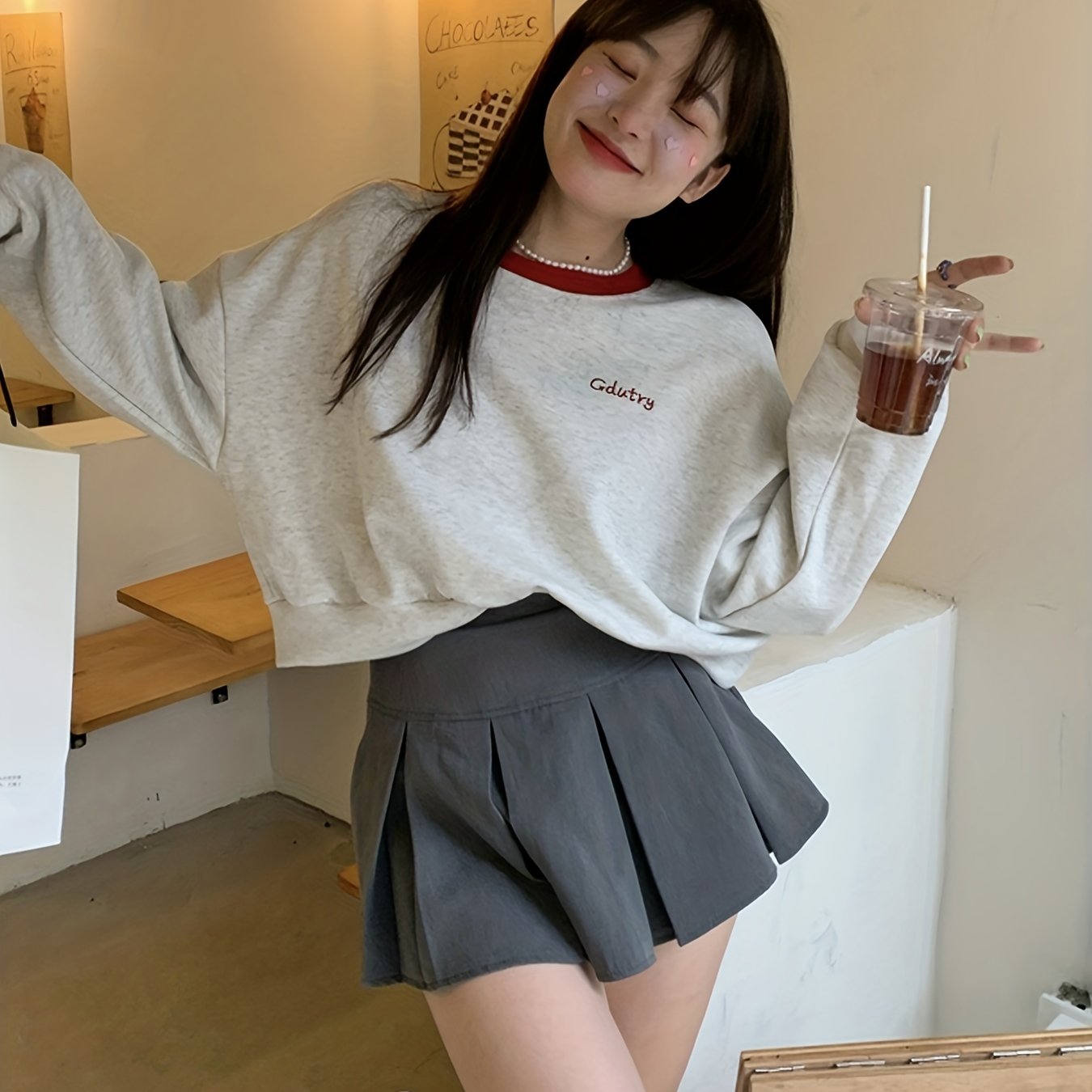 Sixsr Crew Neck Pullover Sweatshirt, Casual Long Sleeve Crop Sweatshirt For Spring & Fall, Women's Clothing