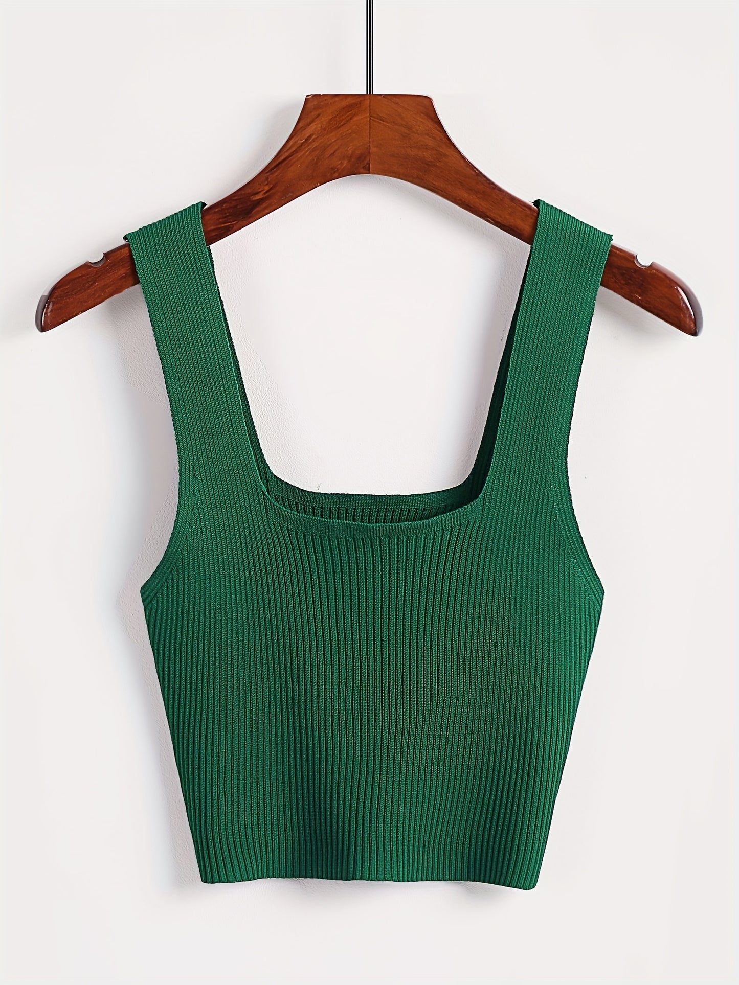 Sixsr Solid Cropped Rib Knitted Vest, Elegant Sleeveless Summer Stretchy Vest, Women's Clothing