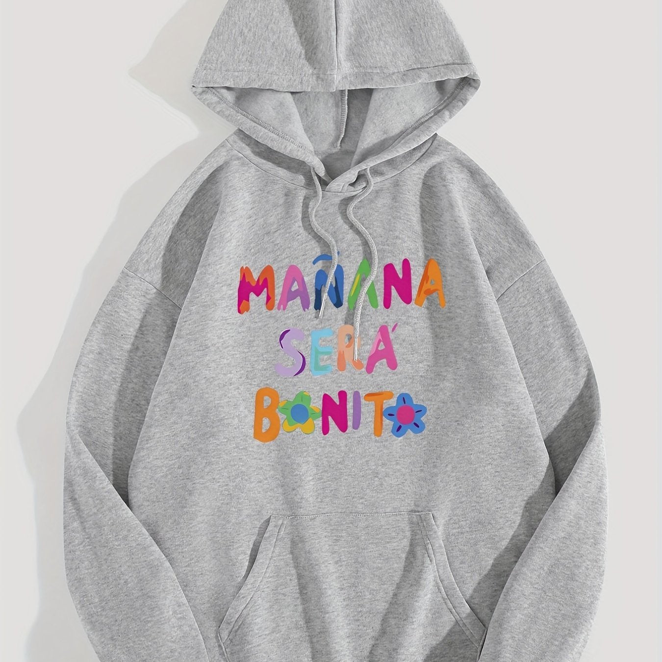 Sixsr Letter Print Hoodie, Long Sleeve Solid Casual Sweatshirt, Women's Clothing