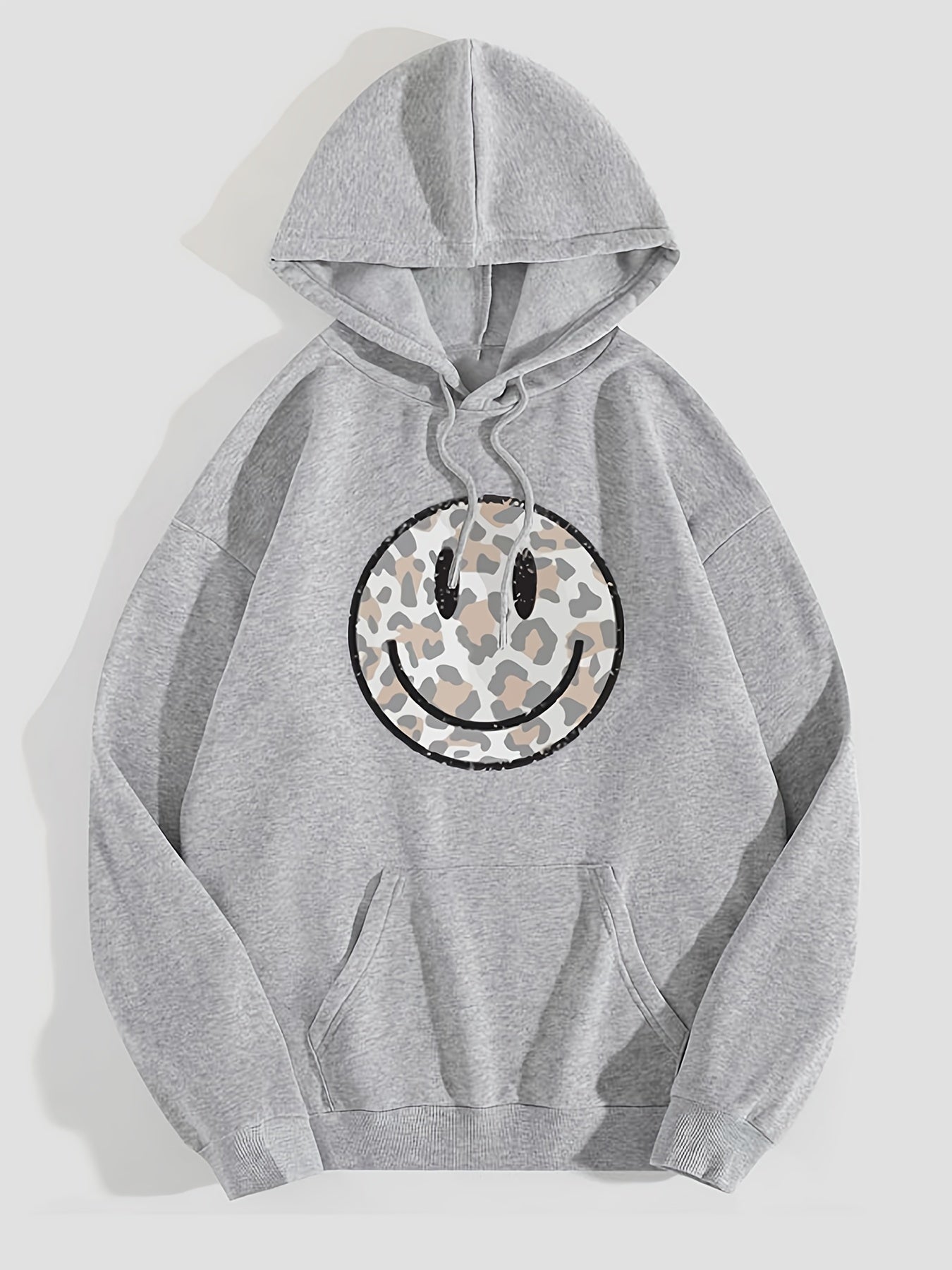 Sixsr Leopard Print Face Graphic Hoodies, Drawstring Kangaroo Pocket Casual Sweatshirt For Spring & Fall, Women's Clothing
