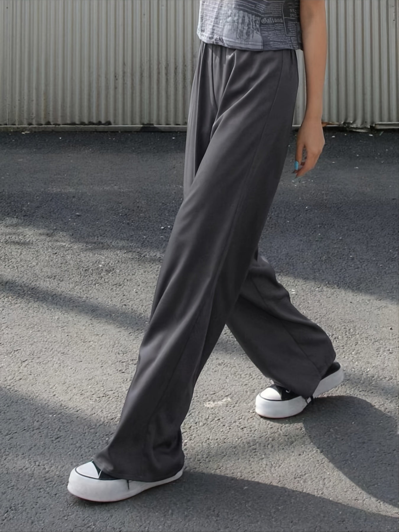 Sixsr Solid Straight Wide Leg Pants, High Waist Elastic Pants, Casual Every Day Pants, Women's Clothing