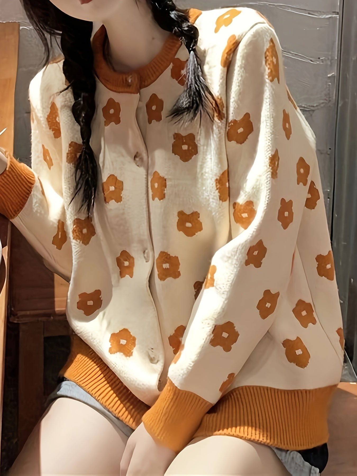 Sixsr Floral Pattern Button Front Cardigan, Vintage Long Sleeve Drop Shoulder Outwear, Women's Clothing