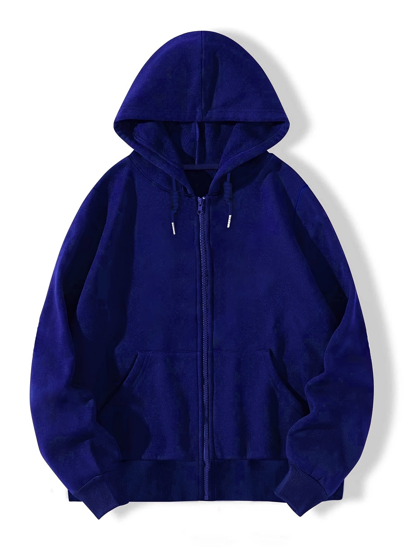 Sixsr Plus Size Casual Sweatshirt, Women's Plus Solid Zip Up Long Sleeve Drawstring Hoodie Sweatshirt With Pockets