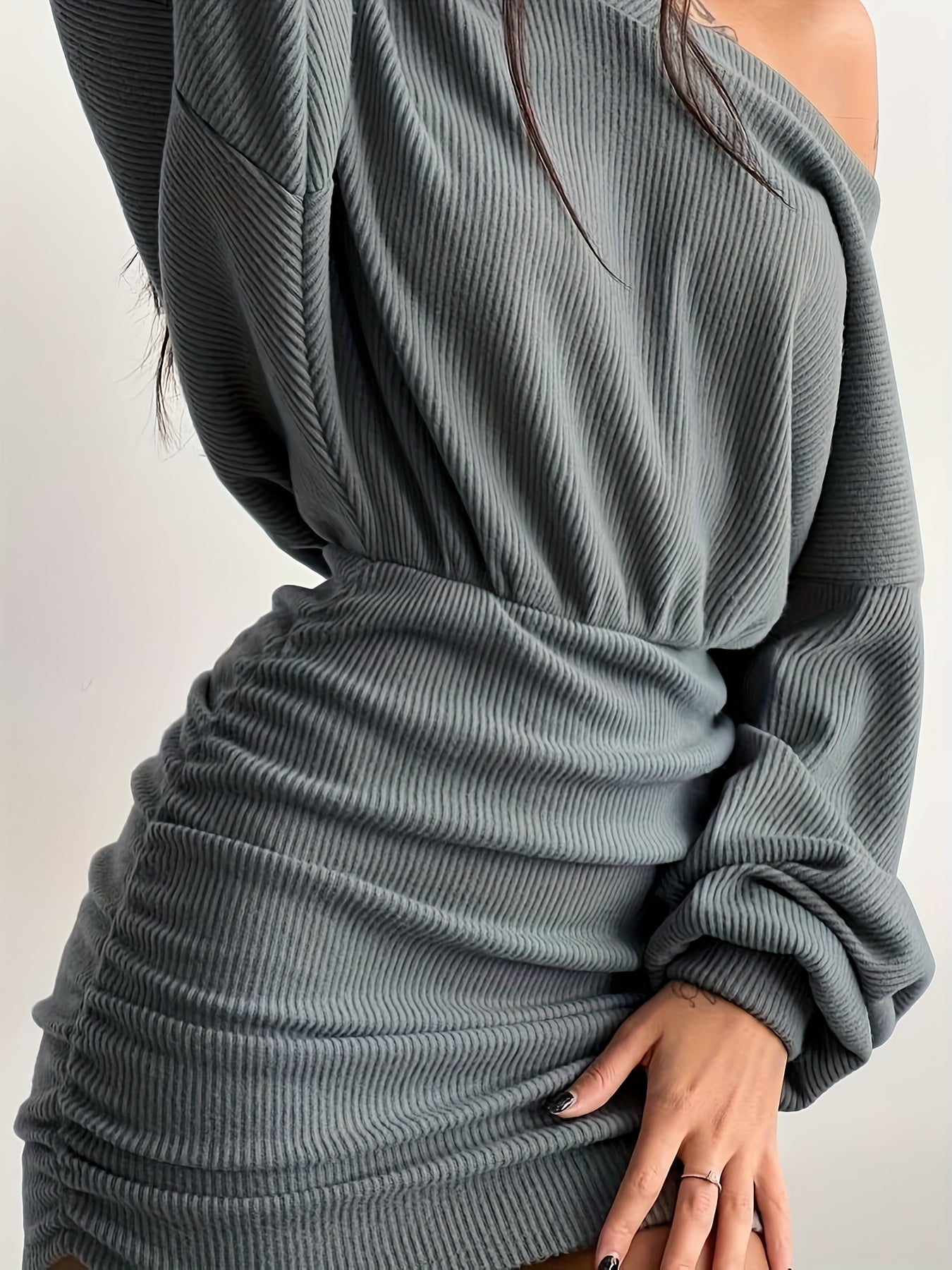 Sixsr Ruched Bodycon Dress, Sexy Long Sleeve Bag Hip Mini Dress, Women's Clothing