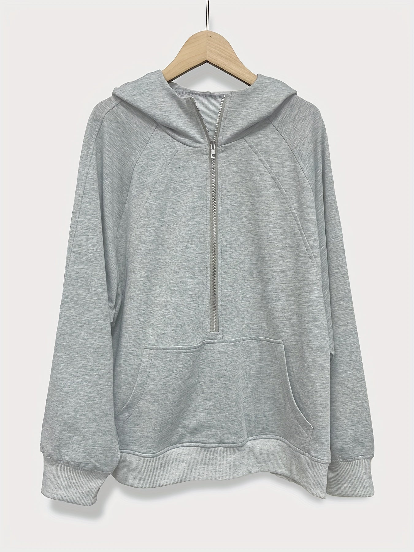 Sixsr Plus Size Casual Sweatshirt, Women's Plus Heathered Zip Up Long Sleeve Crop Hoodie Sweatshirt With Pockets & Thumb Hole