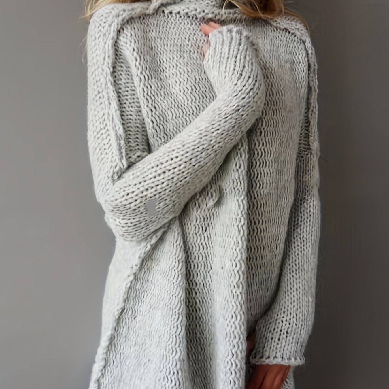 Sixsr Solid Turtle Neck Mid Length Sweater, Casual Long Sleeve Sweater For Fall & Winter, Women's Clothing