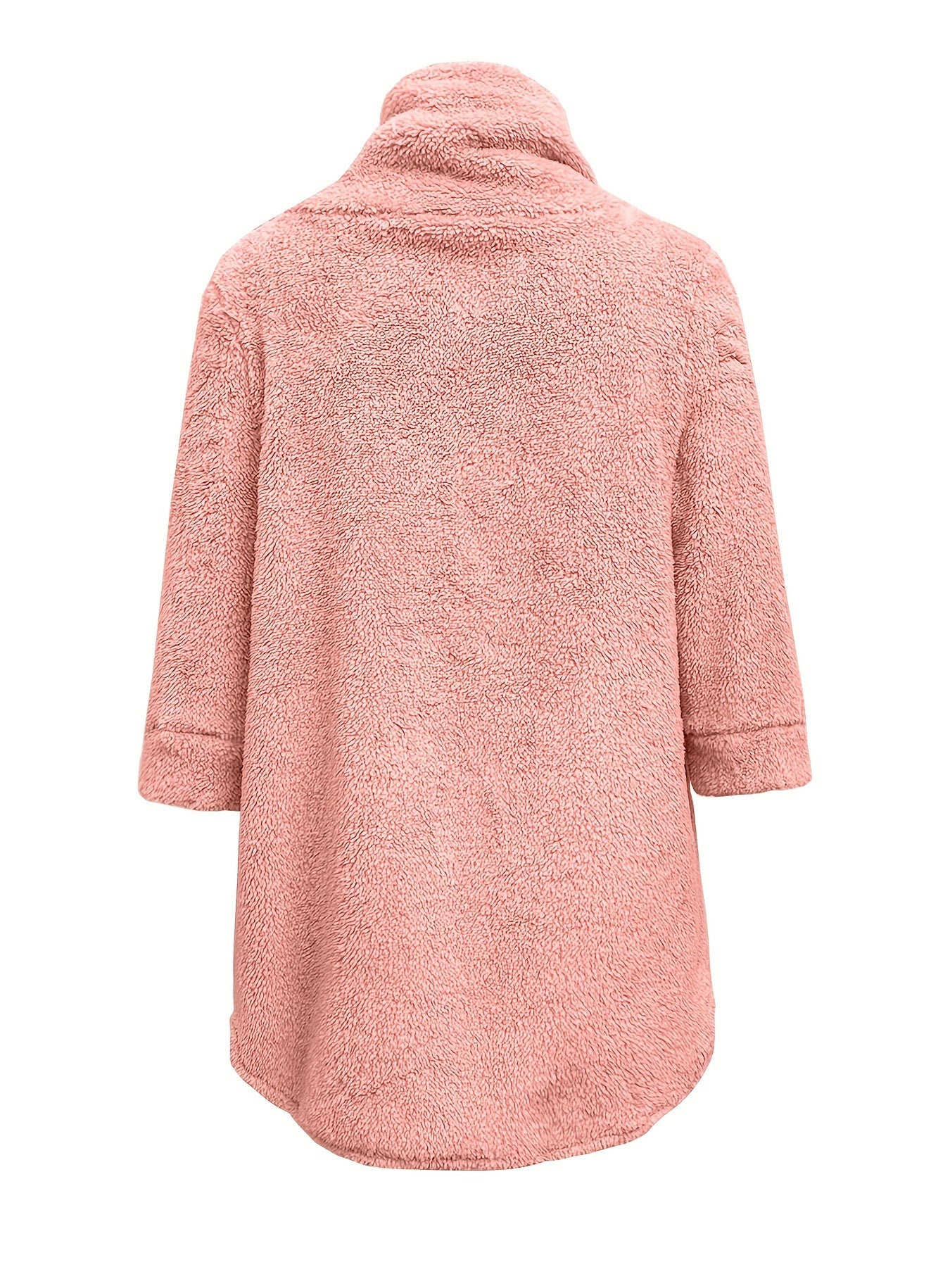 Sixsr Solid Cowl Neck Plush Tunics, Casual 3/4 Sleeve Warm Coat, Women's Clothing