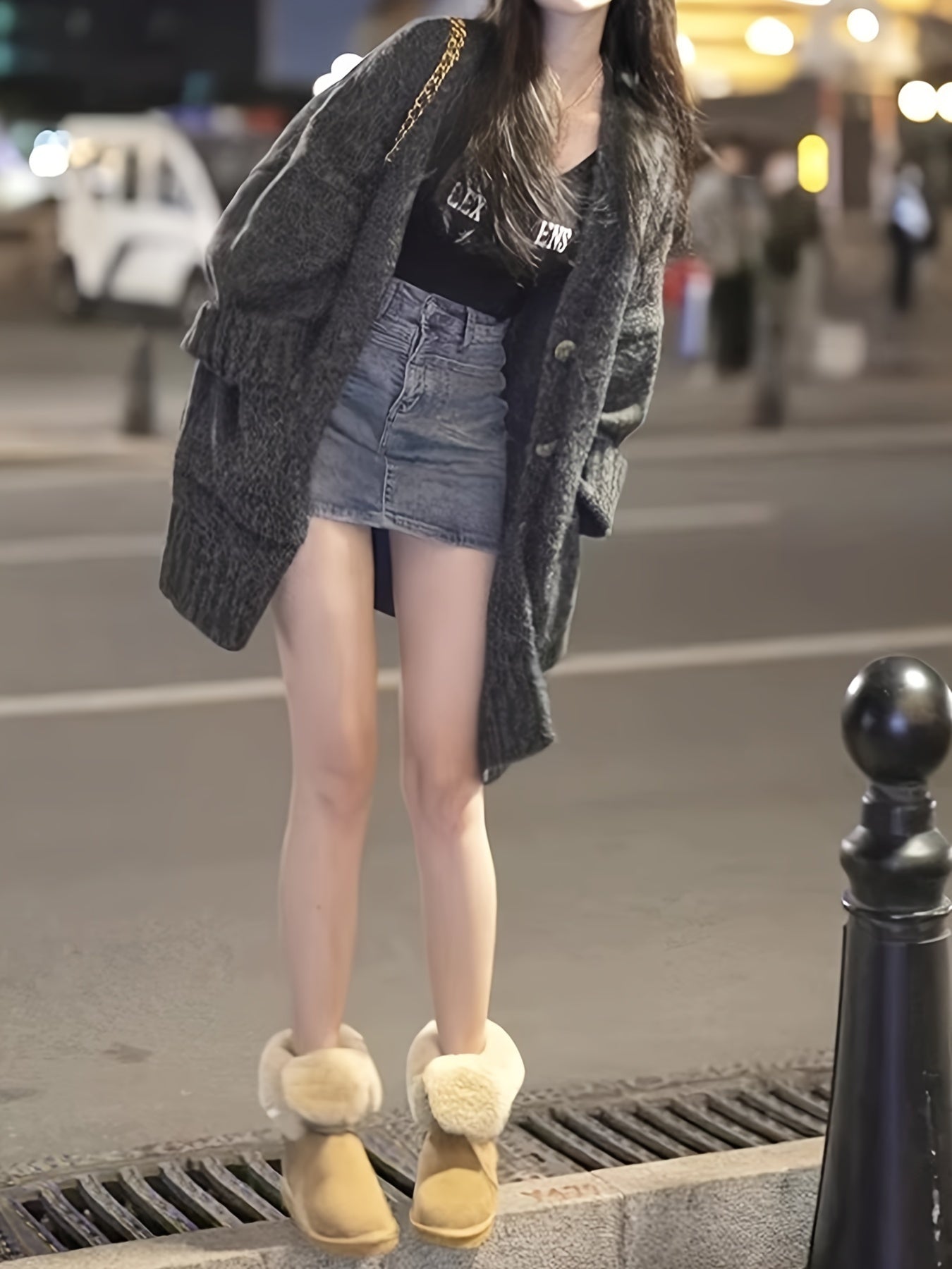 Sixsr Solid Open Front Loose Knitted Sweater, Elegant V Neck Button Front Long Sleeve Coat For Every Day, Women's Clothing