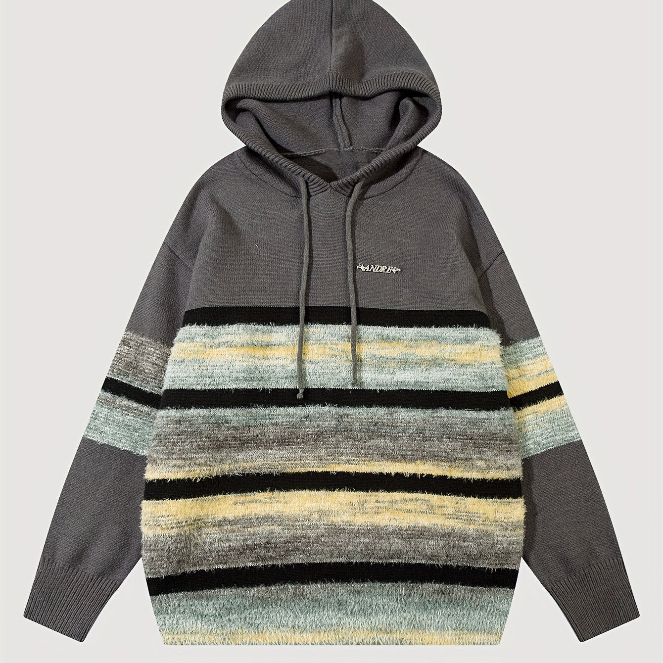 Sixsr Cool Knitted Sweater Hoodies For Men, Men's Casual Retro Striped Pullover Hooded Knit Sweater Streetwear For Winter Fall, As Gifts