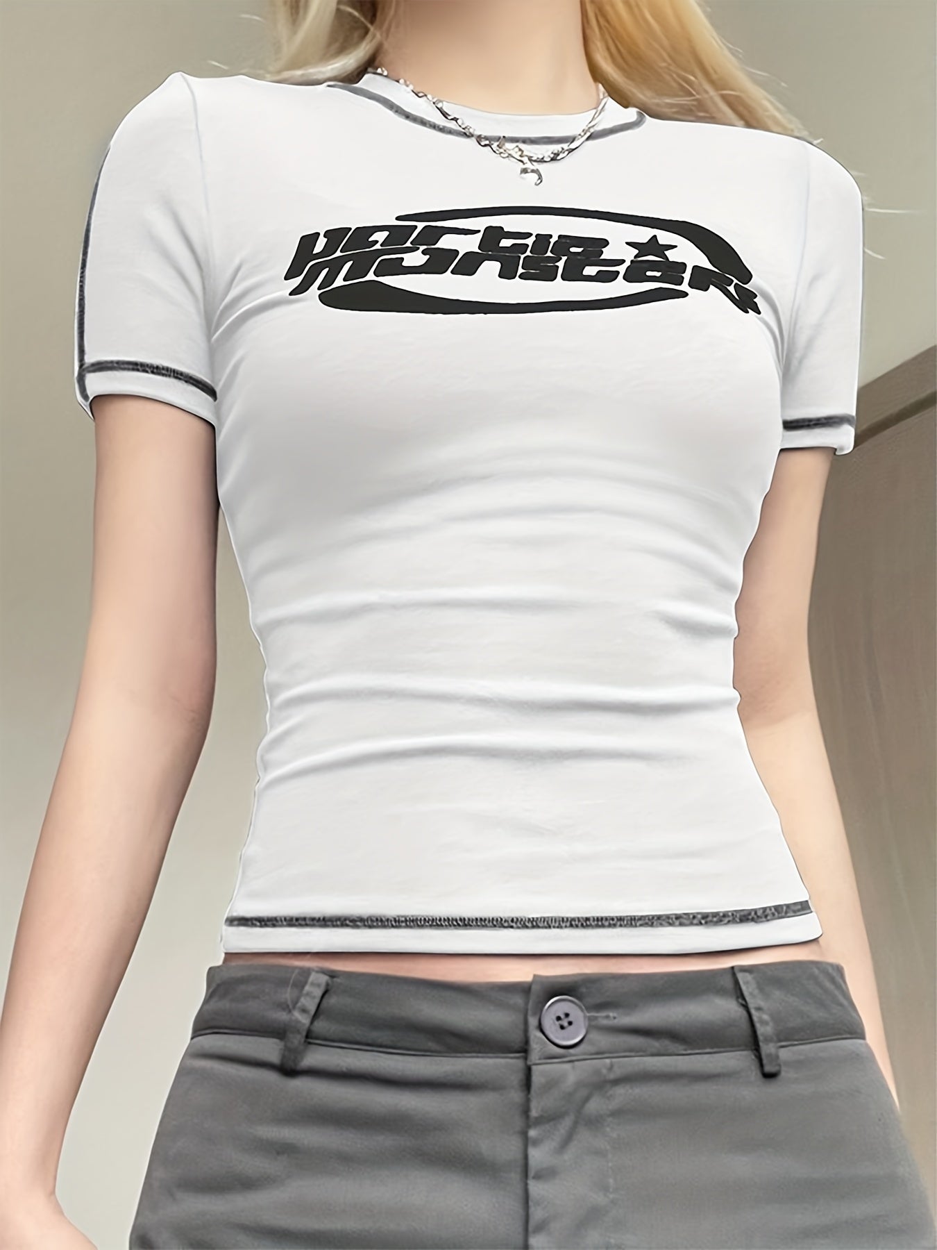 Sixsr Y2K Short Sleeve T-Shirt, Summer Casual Top, Women's Clothing