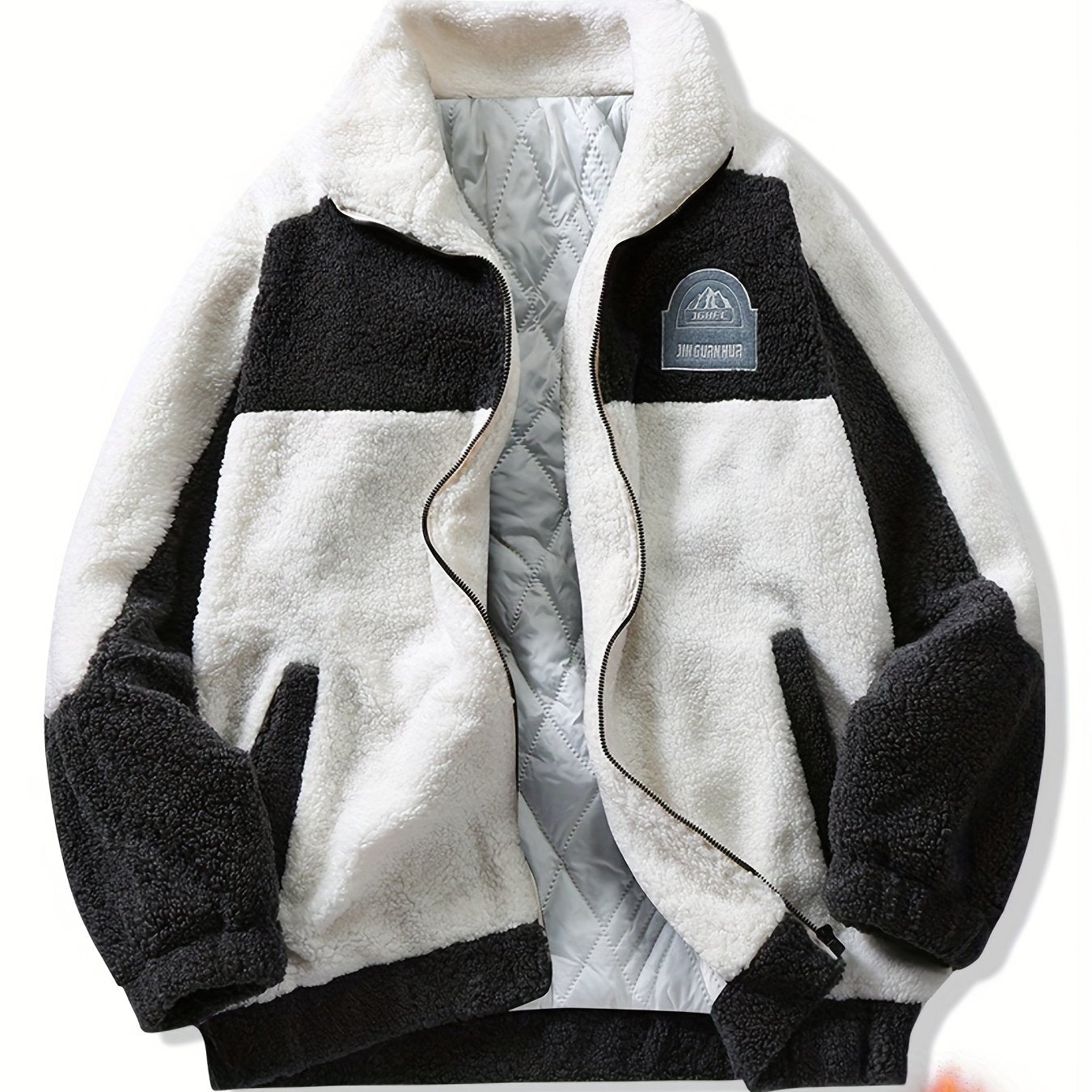 Sixsr Warm Plush Fleece Jacket, Men's Casual Color Block Stand Collar Jacket Coat For Fall Winter
