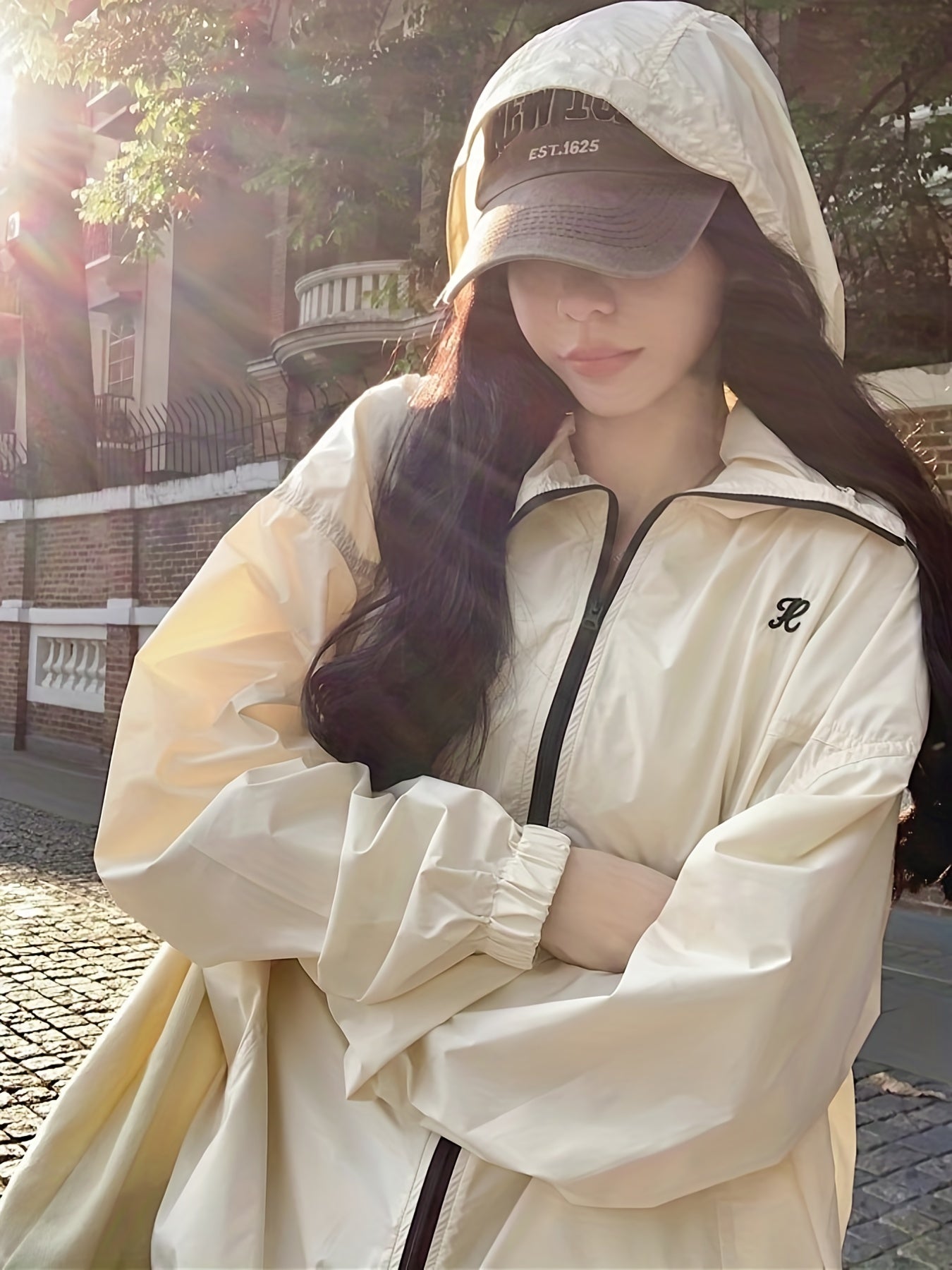 Sixsr Zip Up Windproof Jacket, Casual High Neck Long Sleeve Outerwear, Women's Clothing