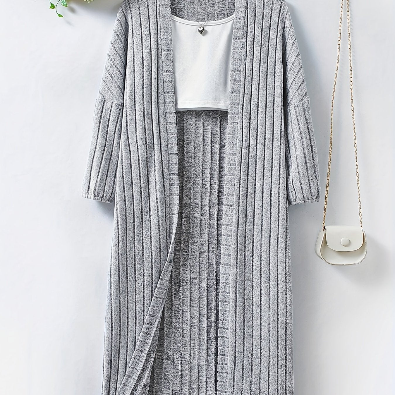Sixsr Long Length Rib Knit Cardigan, Long Sleeve Casual Open Front Sweater, Women's Clothing
