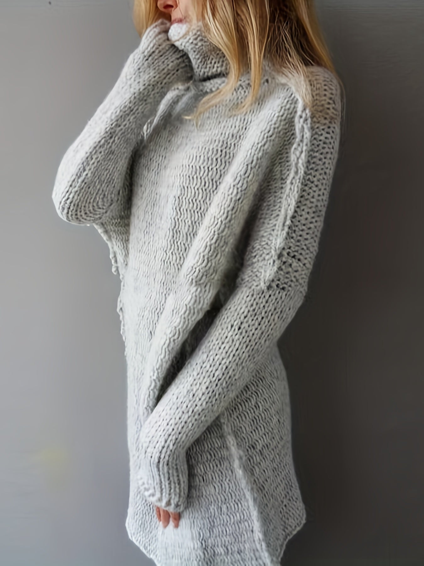 Sixsr Solid Turtle Neck Mid Length Sweater, Casual Long Sleeve Sweater For Fall & Winter, Women's Clothing