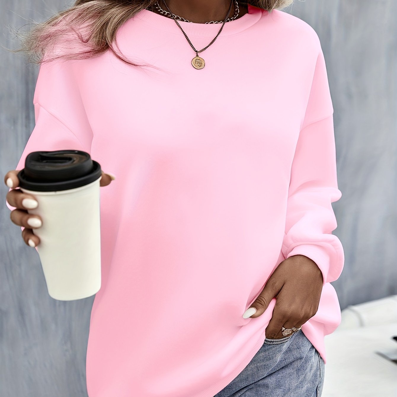 Sixsr Solid Pullover Sweatshirt, Casual Long Sleeve Crew Neck Sweatshirt For Fall & Winter, Women's Clothing