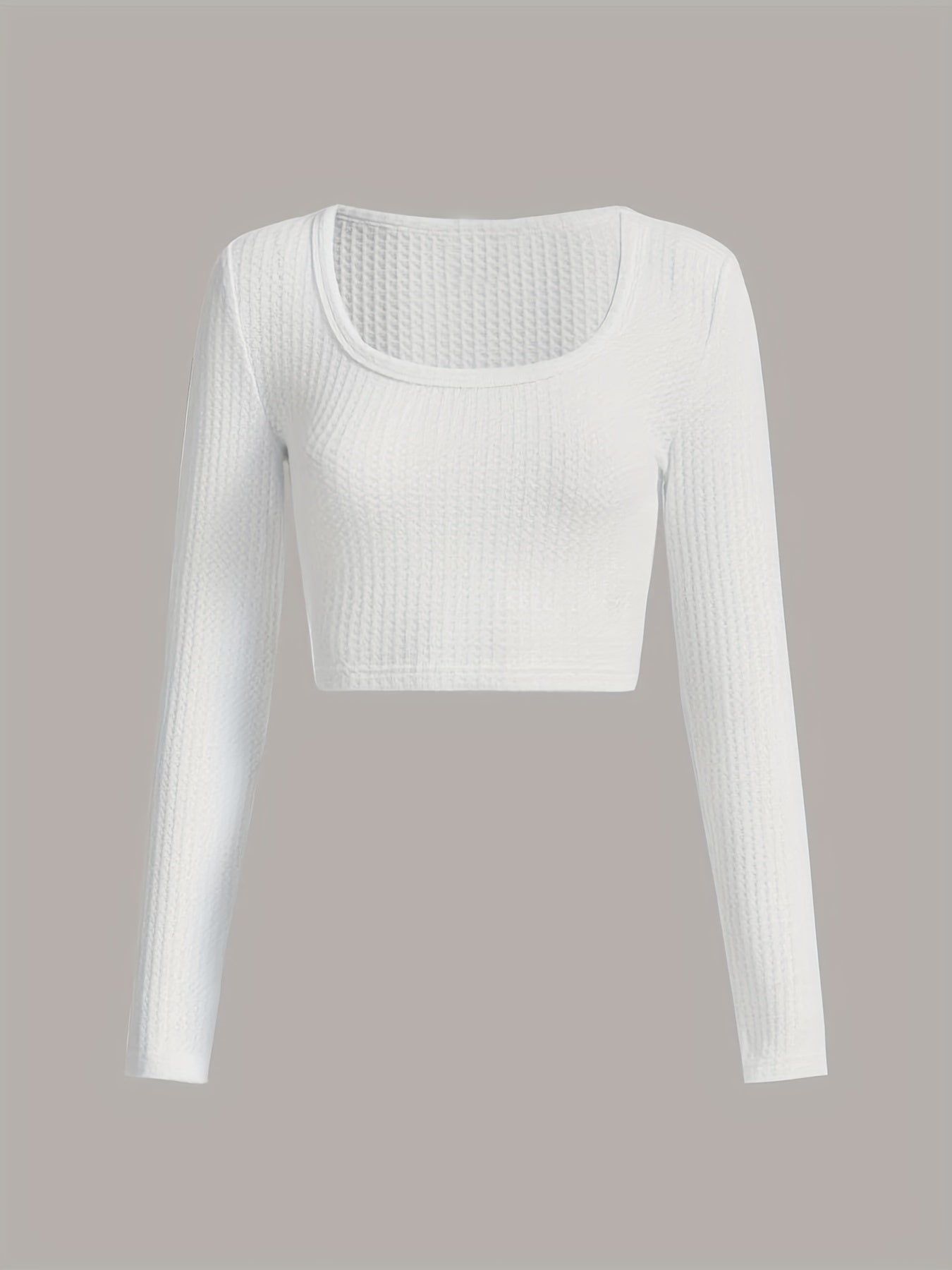 Sixsr Y2K Rib-knit Scoop Neck Crop Tee, Elegant Solid Sports Yoga Fashion Top For Spring & Summer, Women's Clothing