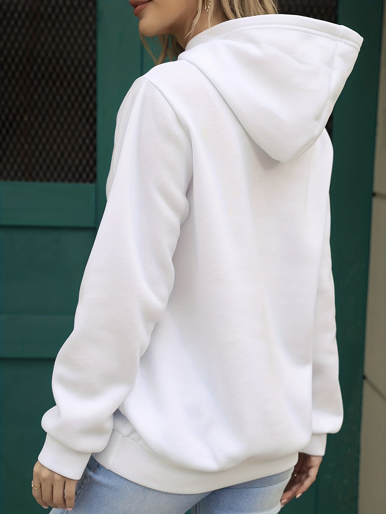 Sixsr Plus Size Casual Sweatshirt, Women's Plus Solid Long Sleeve Slight Stretch Hoodie Sweatshirt