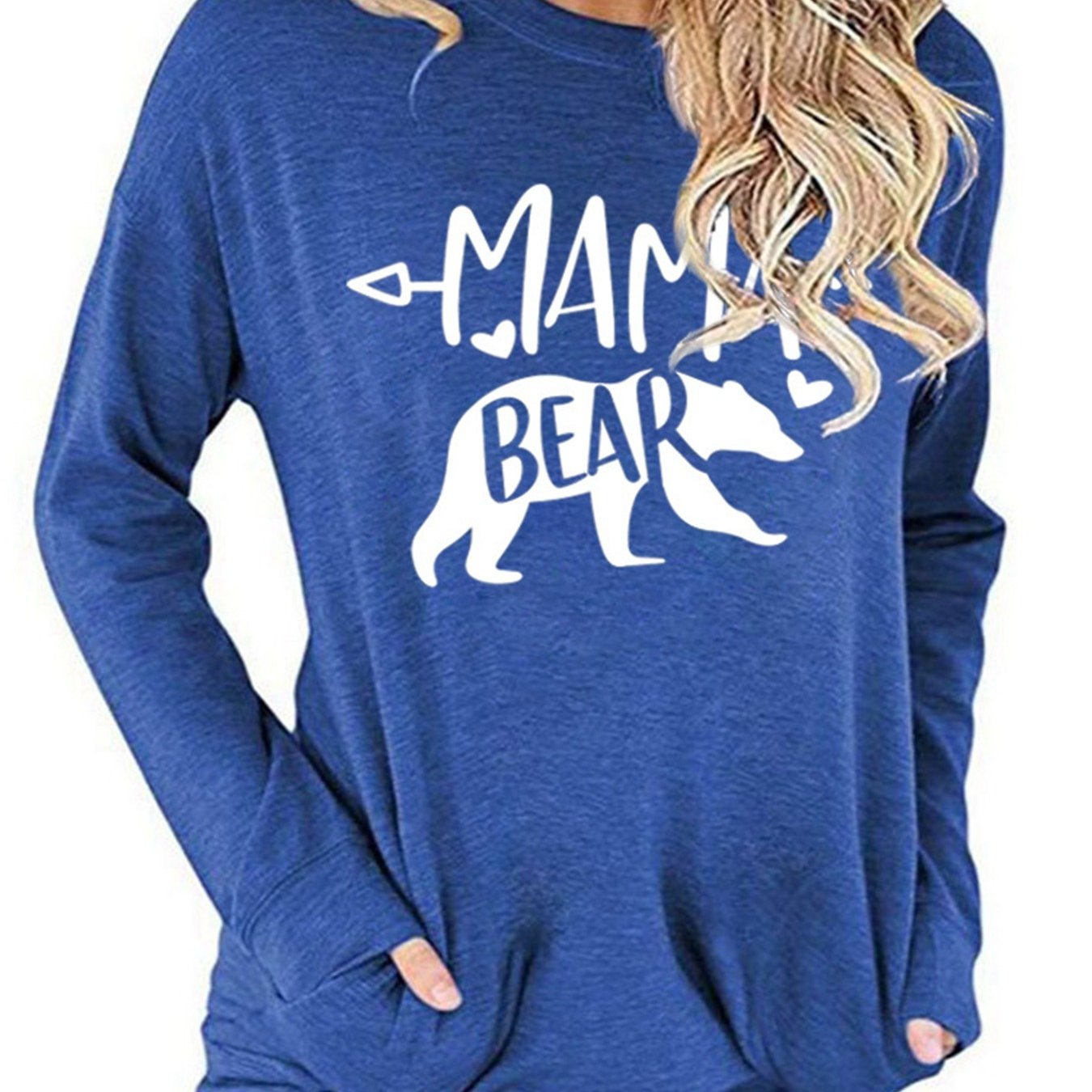 Sixsr Mamabear Bear Pattern Print T-shirt, Round Neck Long Sleeve Pullover T-Shirt, Women's Clothing