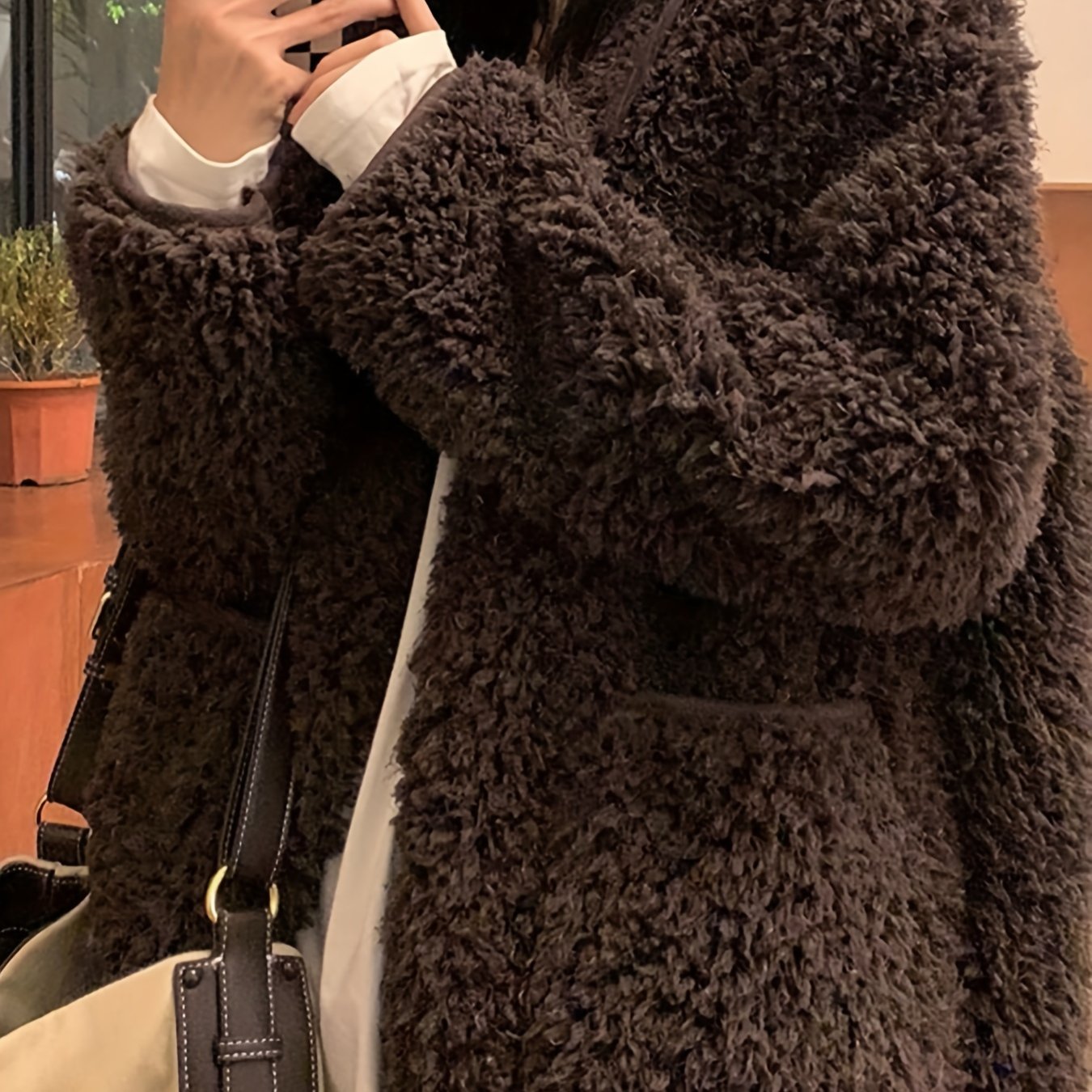 Sixsr Faux Fur Open Front Coat, Casual Long Sleeve Winter Warm Outerwear, Women's Clothing