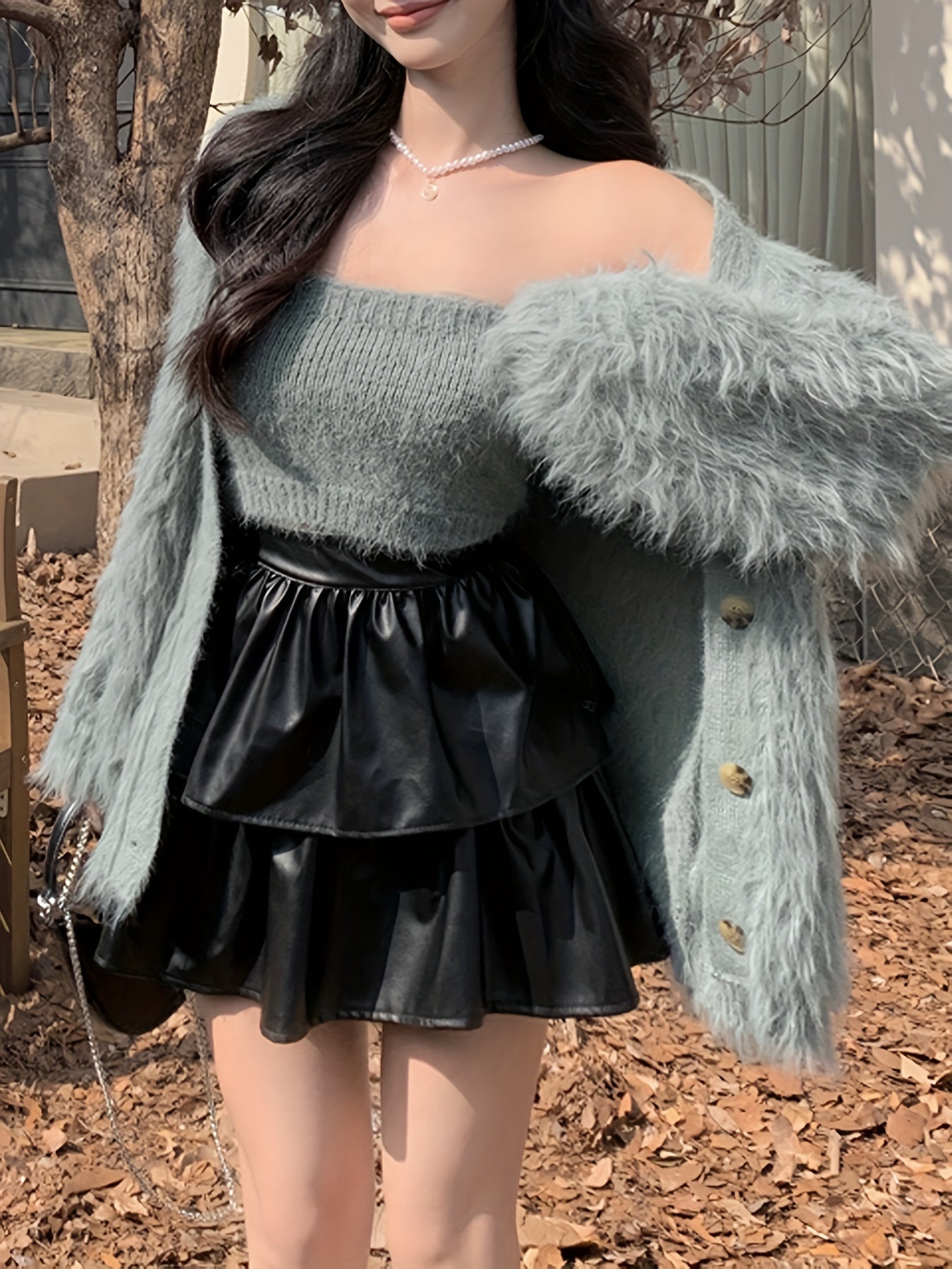 Sixsr Faux Fur Button Down Cardigan, Elegant Long Sleeve Loose Coat, Women's Clothing