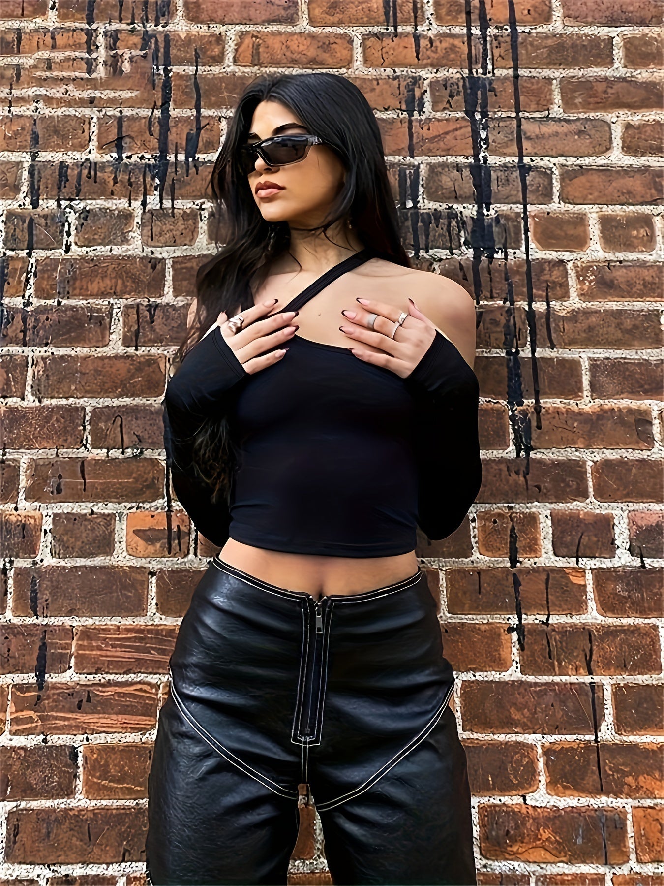 Sixsr Solid Halter Neck Crop Top, Stylish Skinny Top With Arm Sleeve, Women's Clothing