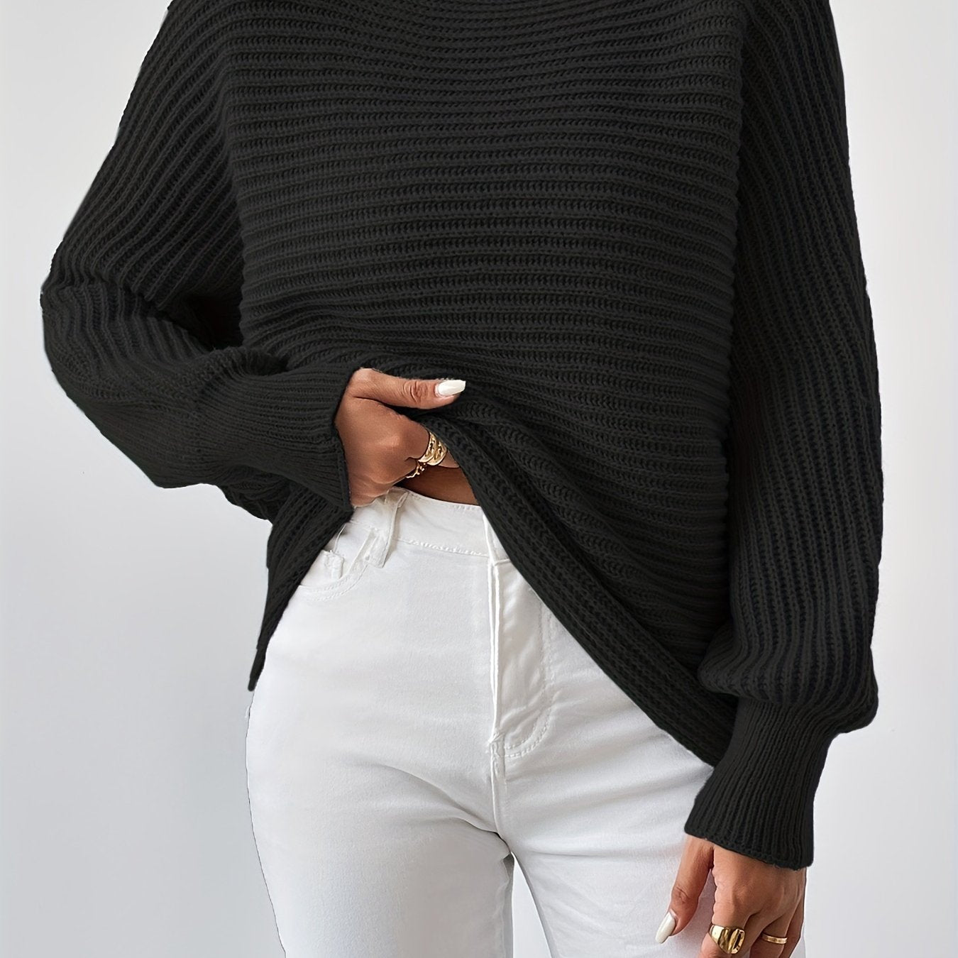 Sixsr Solid Boat Neck Sweater, Casual Batwing Sleeve Sweater For Fall & Winter, Women's Clothing