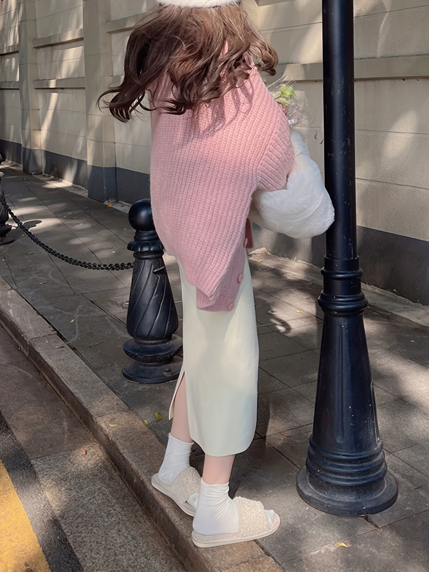 Sixsr Button Front Ribbed Knitted Cardigan Sweater, Casual Long Sleeve Sweater For Fall & Winter, Women's Clothing