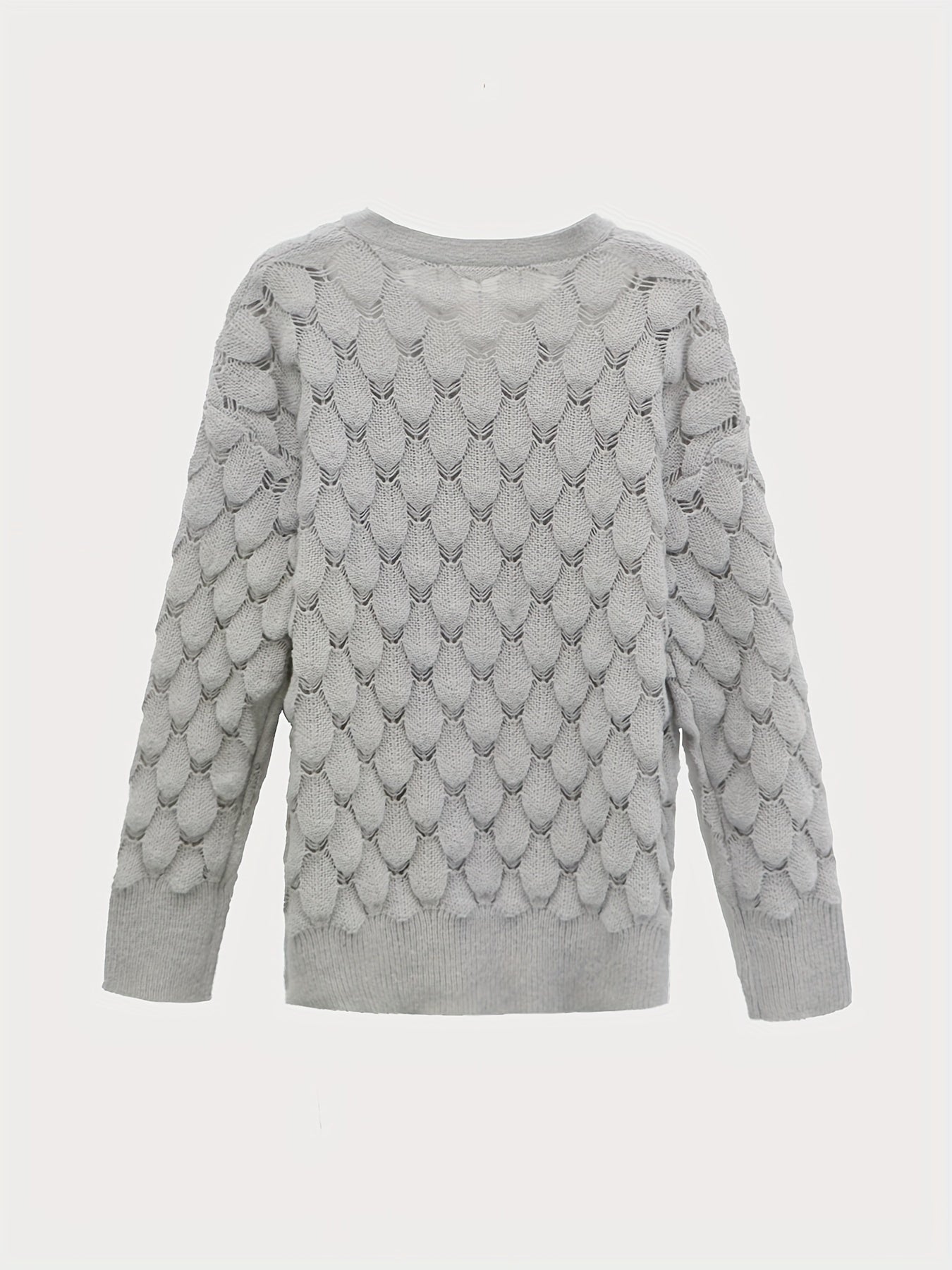 Sixsr Cut Out Solid Knit Sweater, Casual V Neck Long Sleeve Sweater, Women's Clothing