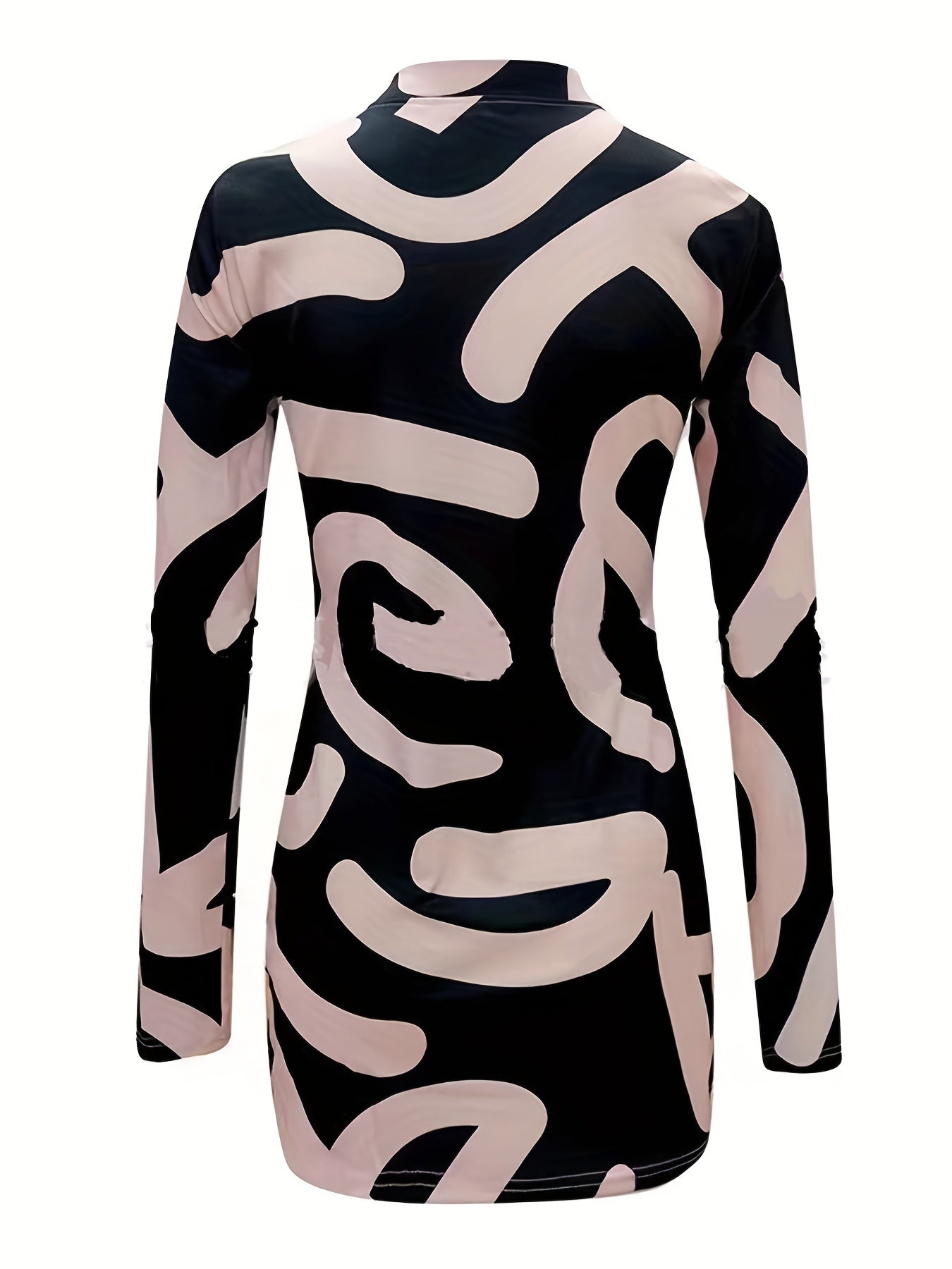 Sixsr Abstract Print Zipper Dress, Casual Long Sleeve Bodycon Dress, Women's Clothing