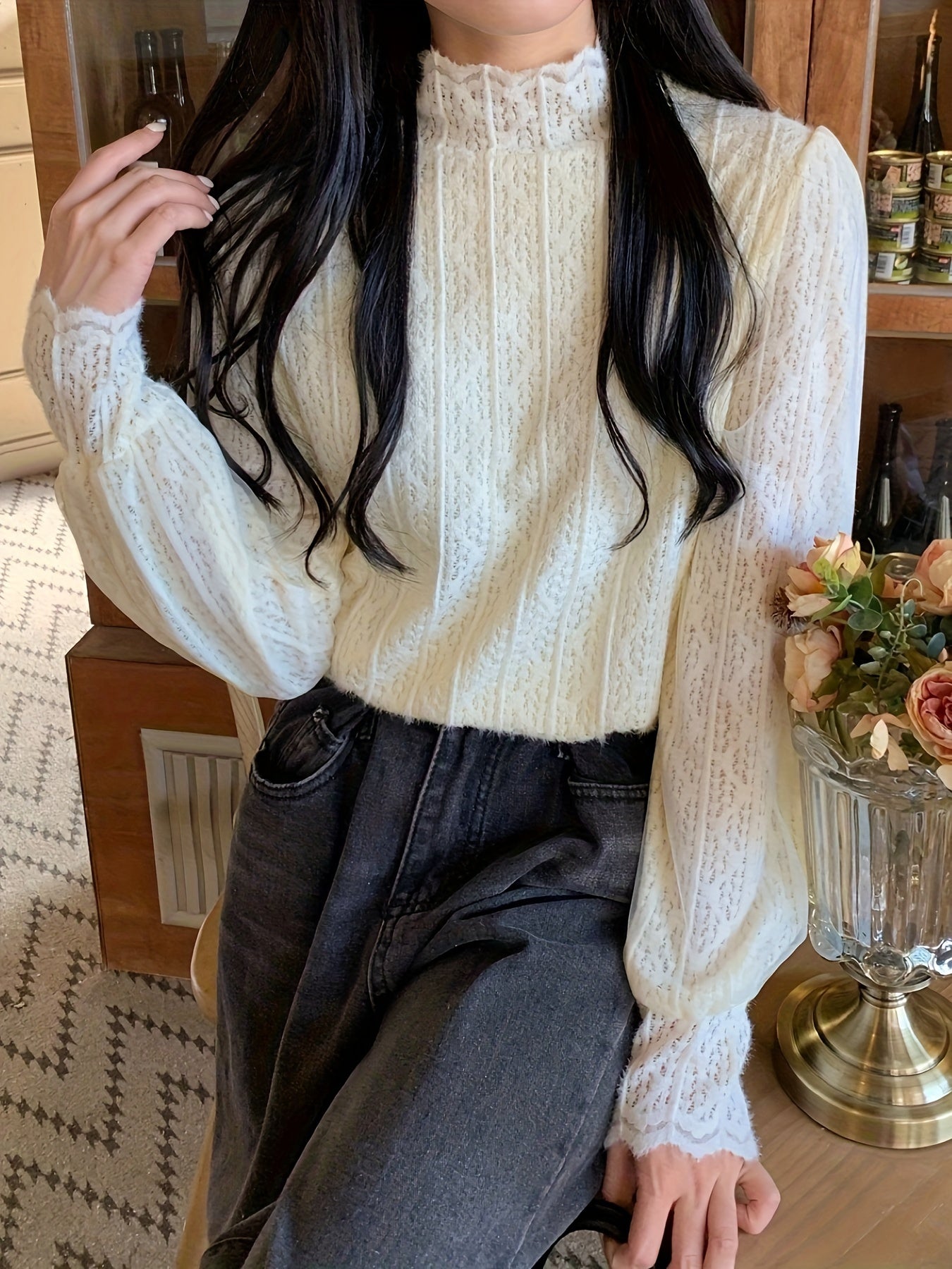 Sixsr Solid Color Mock Neck Sweater, Casual Long Sleeve Sweater For Fall & Winter, Women's Clothing