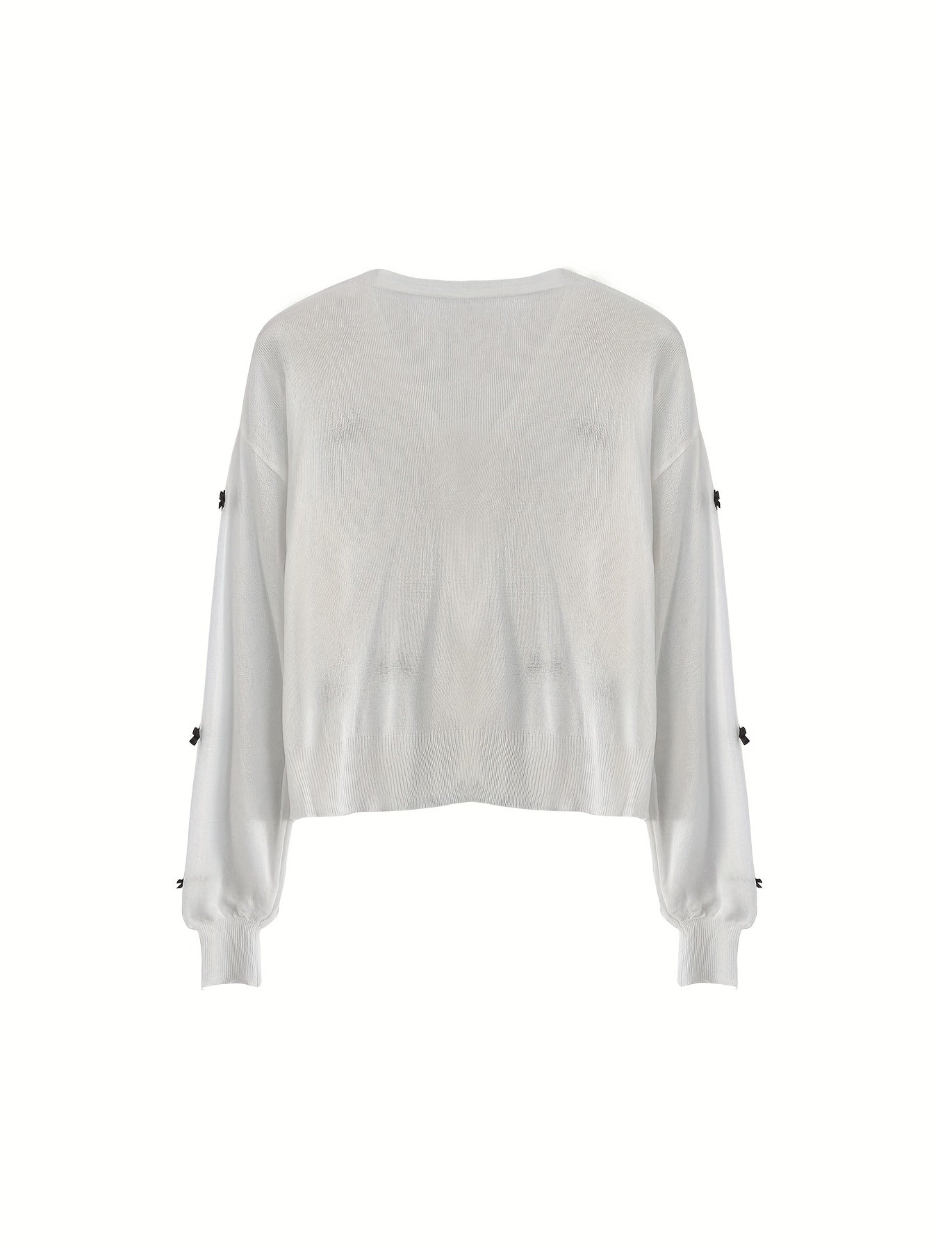 Sixsr Bow Button Front Lightweight Cardigan, Casual Long Sleeve V Neck Sweater For Spring & Fall, Women's Clothing