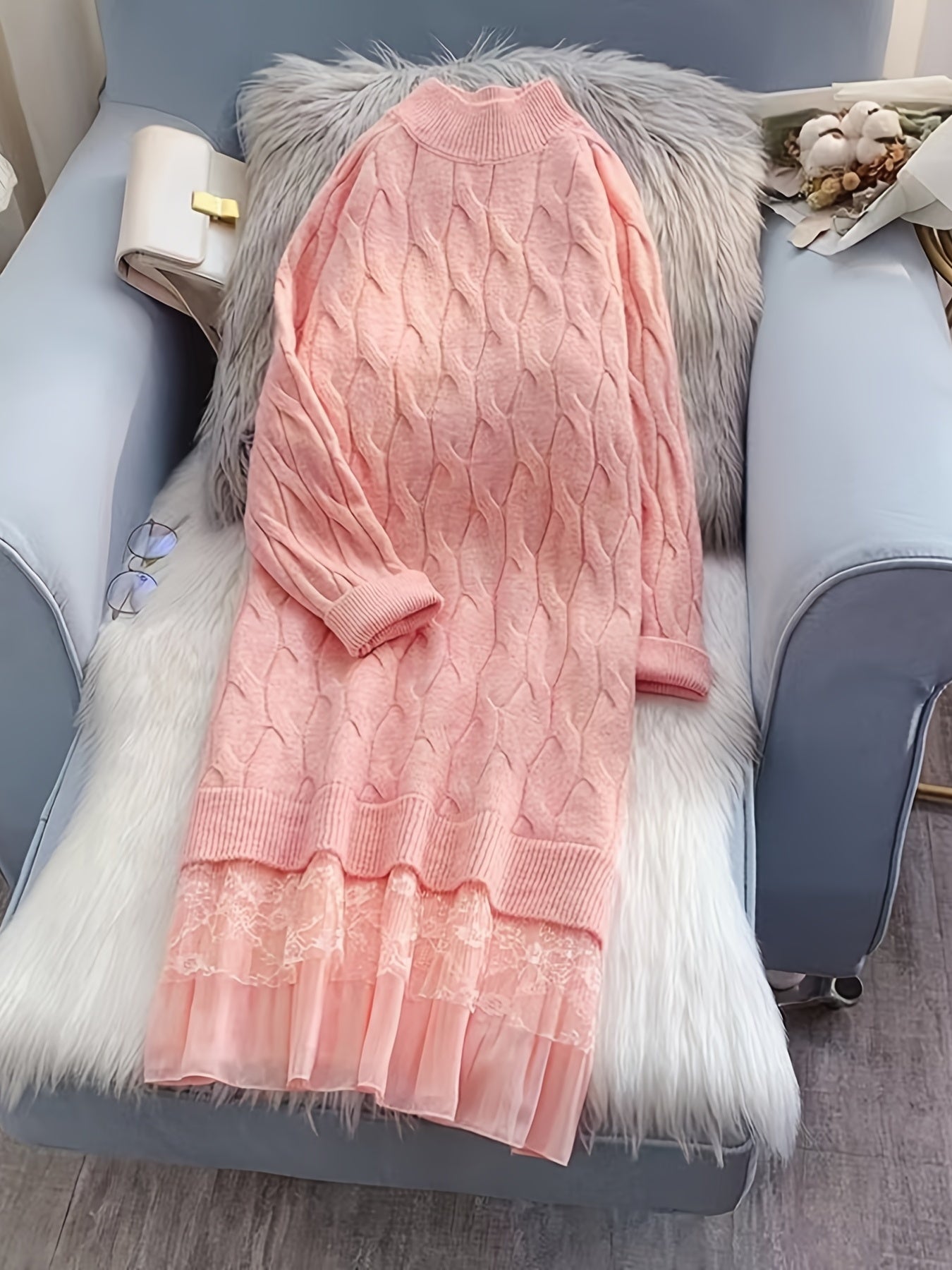 Sixsr Ladies Crew Neck Loose Sweater Dress, Solid Long Sleeve Sweater Dress, Casual Sweater Dress For Fall & Winter, Women's Clothing