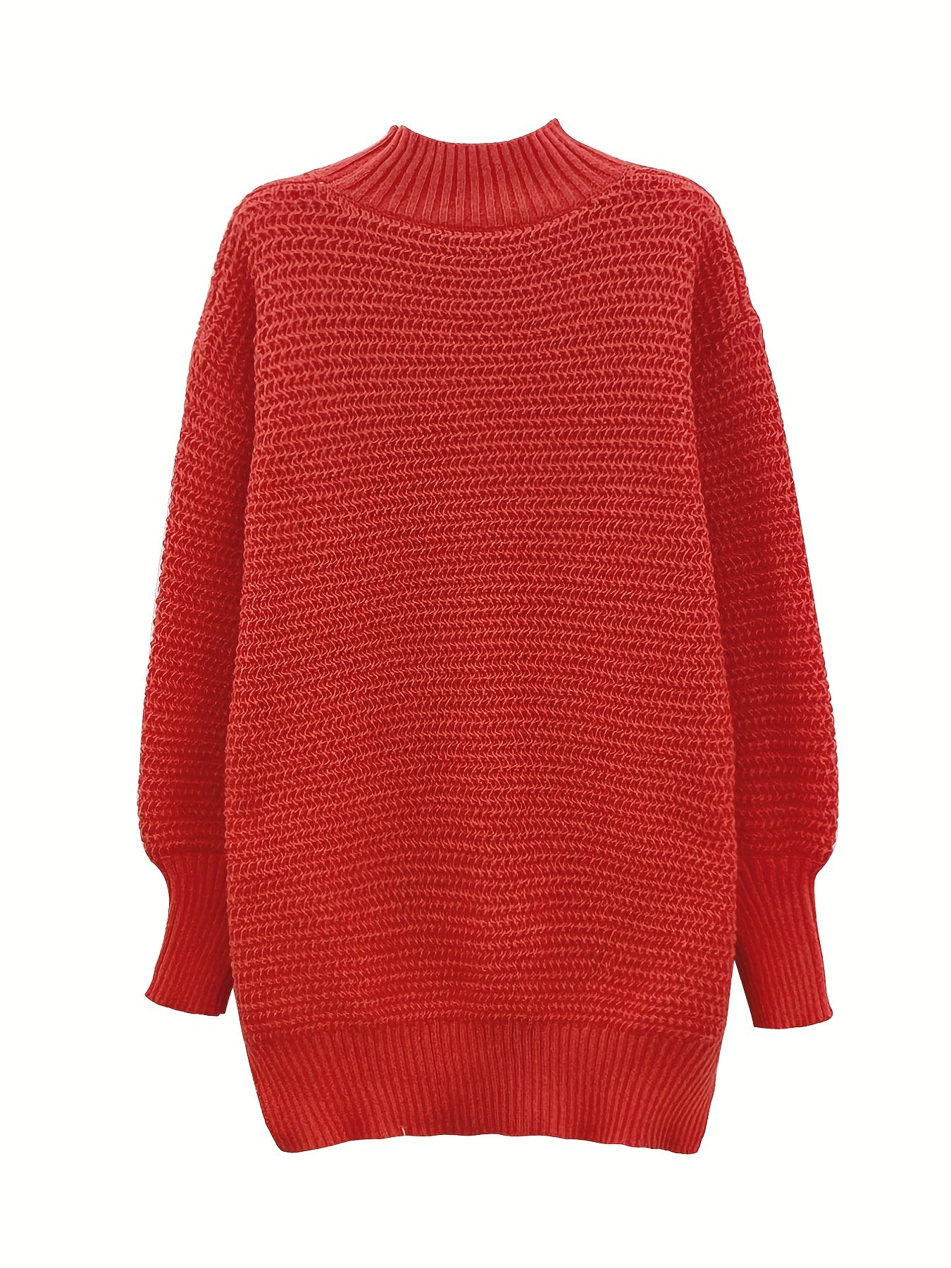 Sixsr Plus Size Casual Sweater, Women's Plus Solid Long Sleeve Round Neck Split Hem Medium Stretch Sweater