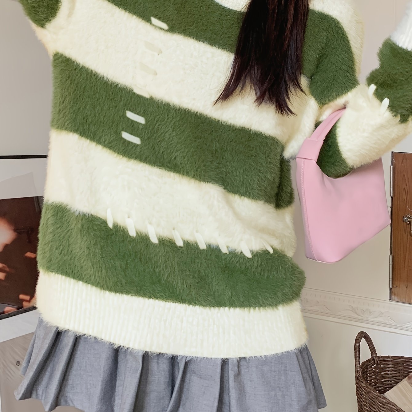Sixsr Color Block Knitted Pullover Sweater, Casual Long Sleeve Sweater For Fall & Winter, Women's Clothing