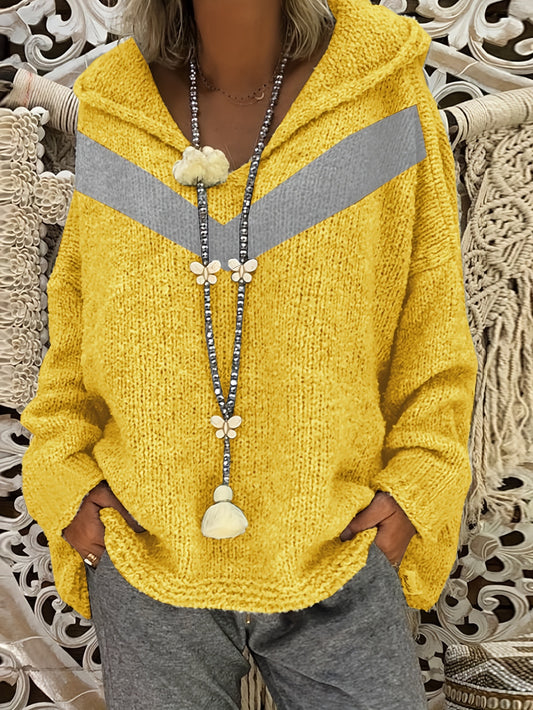 Sixsr Plus Size Casual Sweater, Women's Plus Colorblock Stripe Print Long Sleeve Hooded Jumper