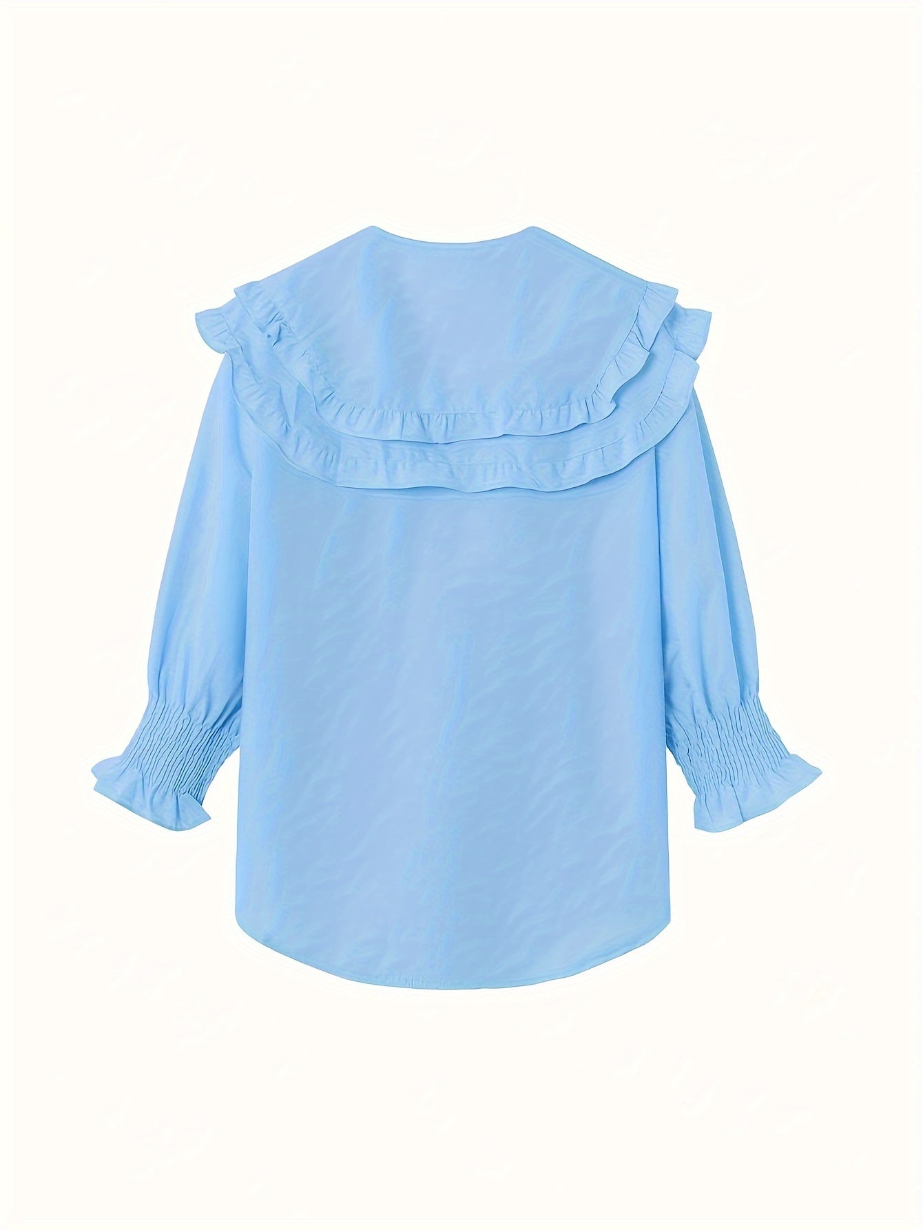 Sixsr Solid Lapel Collar Lettuce Trim Blouse, Long Sleeve Button Up Casual Blouse, Women's Clothing