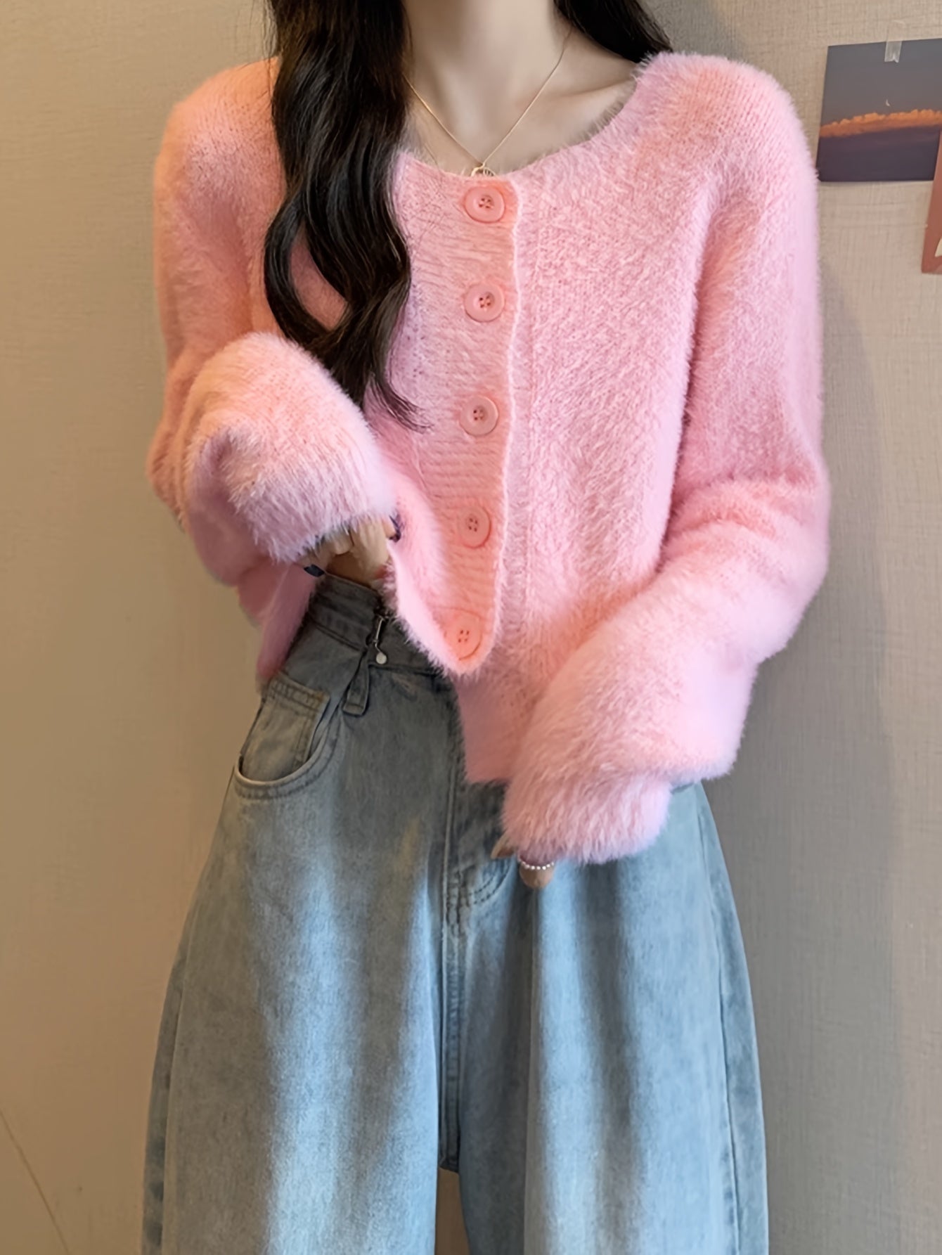 Sixsr Solid Button Down Knit Cardigan, Casual Long Sleeve Cozy Sweater, Women's Clothing