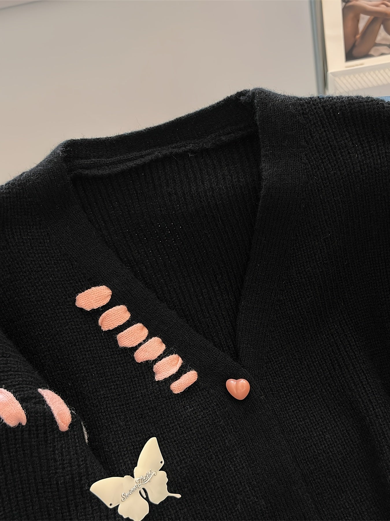 Sixsr Lace Up Button Down Knit Cardigan, Casual Long Sleeve Loose Sweater, Women's Clothing