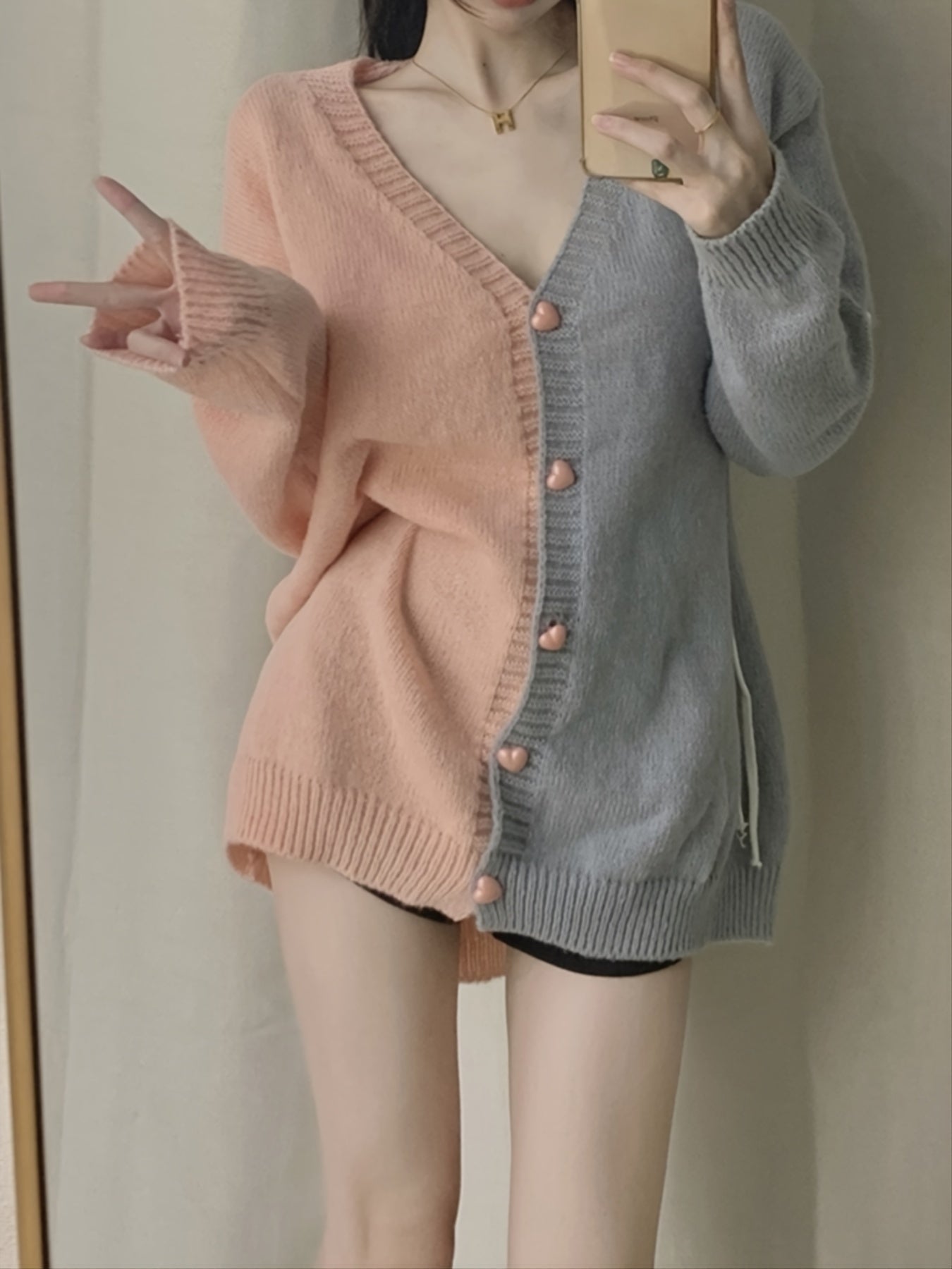 Sixsr Vintage Color Block Cardigan, V-neck Long Sleeve Cardigan For Fall & Winter, Women's Clothing