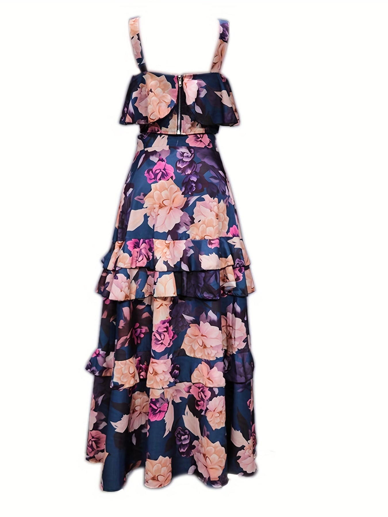 Floral Print Two-piece Skirt Set, Crop Tank Top & Layered Skirt Outfits, Women's Clothing