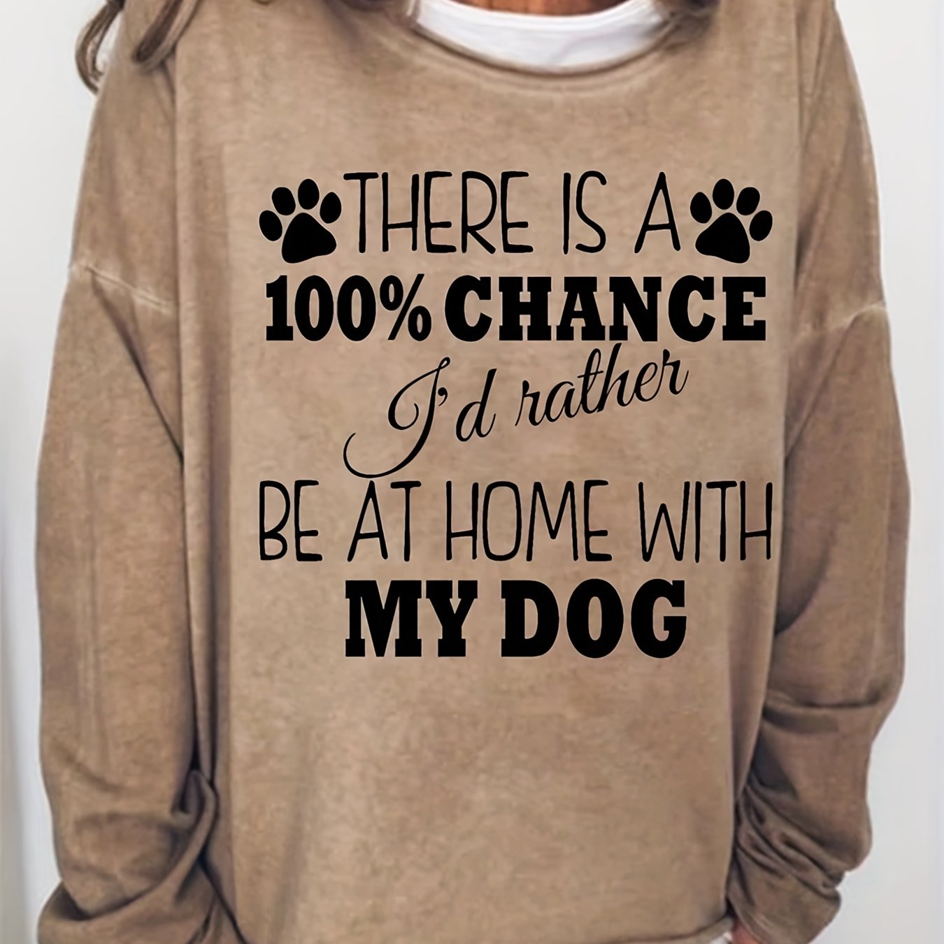 Sixsr Letter & Paw Print Crew Neck Sweatshirt, Casual Long Sleeve Sweatshirt For Spring & Fall, Women's Clothing