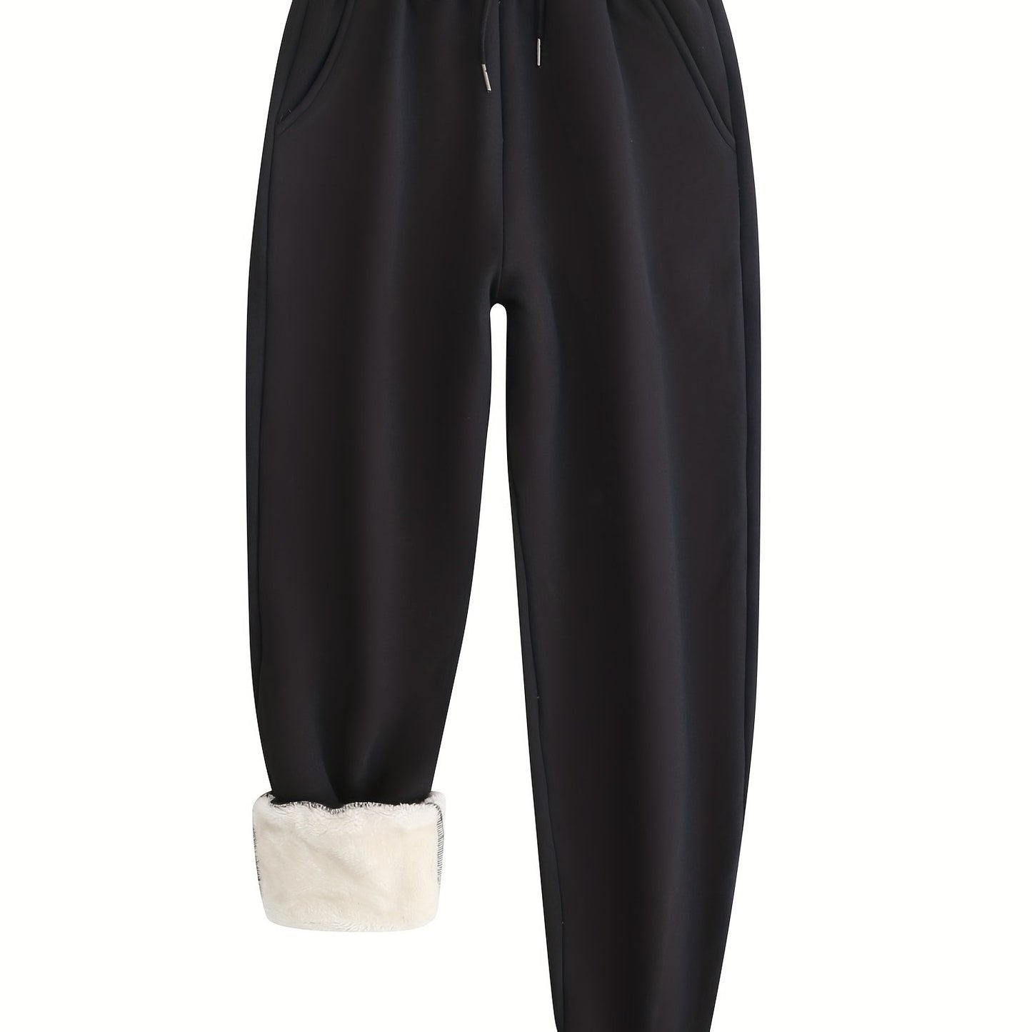 Sixsr Winter Plush Thermal Pants, Casual Drawstring Pocket Pants, Women's Clothing