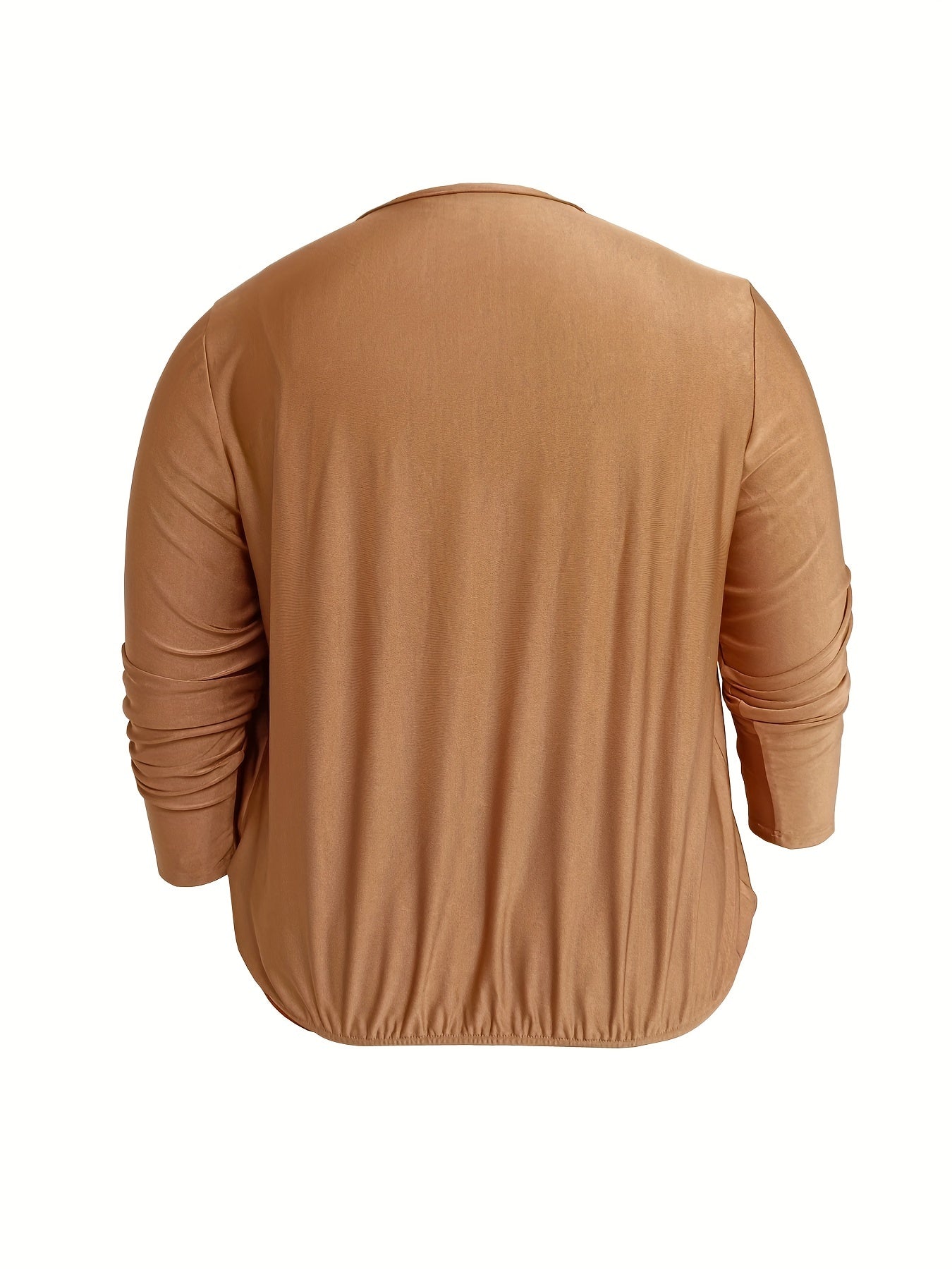 Sixsr Plus Size Casual Top, Women's Plus Solid Long Sleeve Surplice Neck Slight Stretch Top