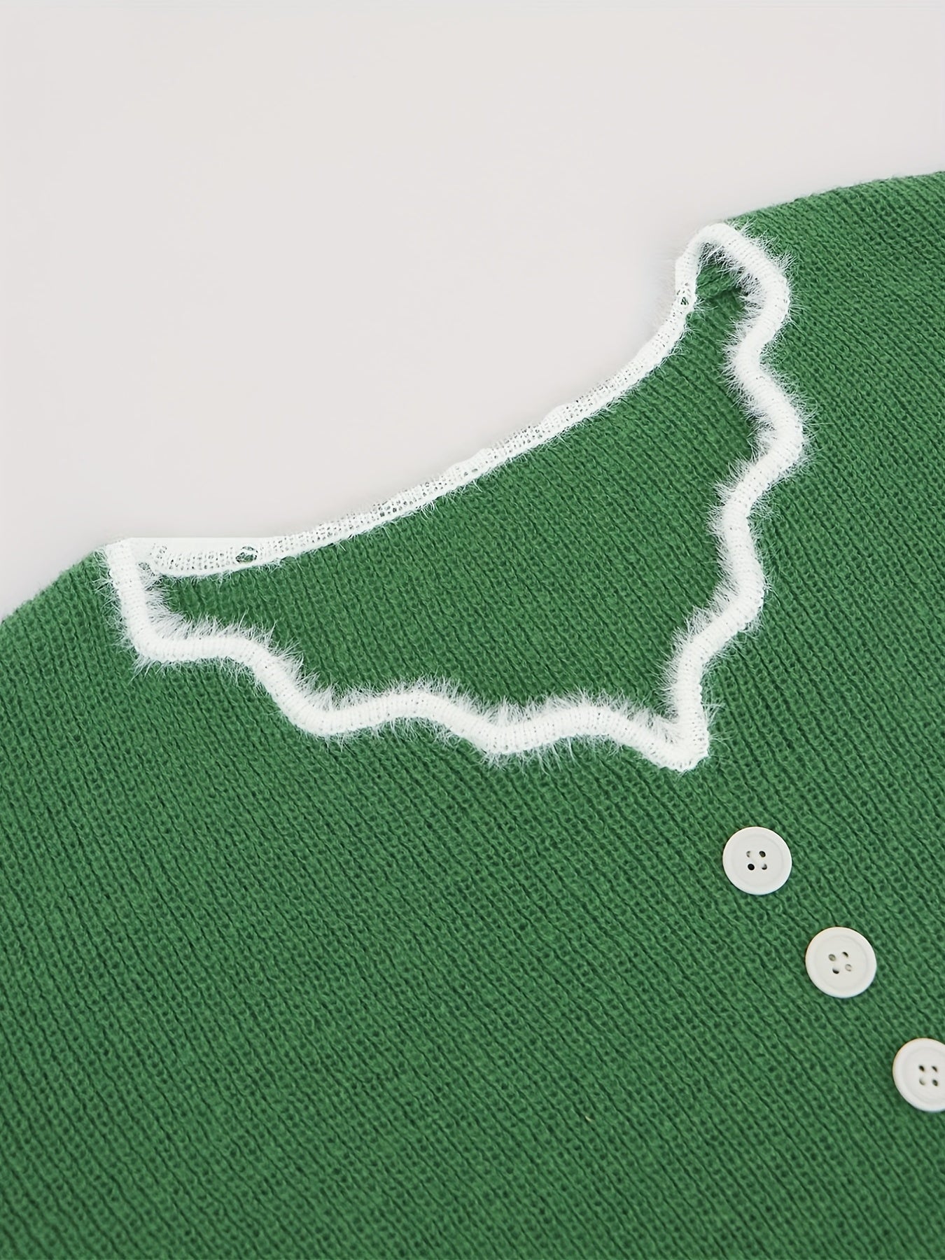 Sixsr Plus Size Casual Knit Dress, Women's Plus Colorblock Button Decor Fuzzy Trim V Neck Long Sleeve Knit Dress