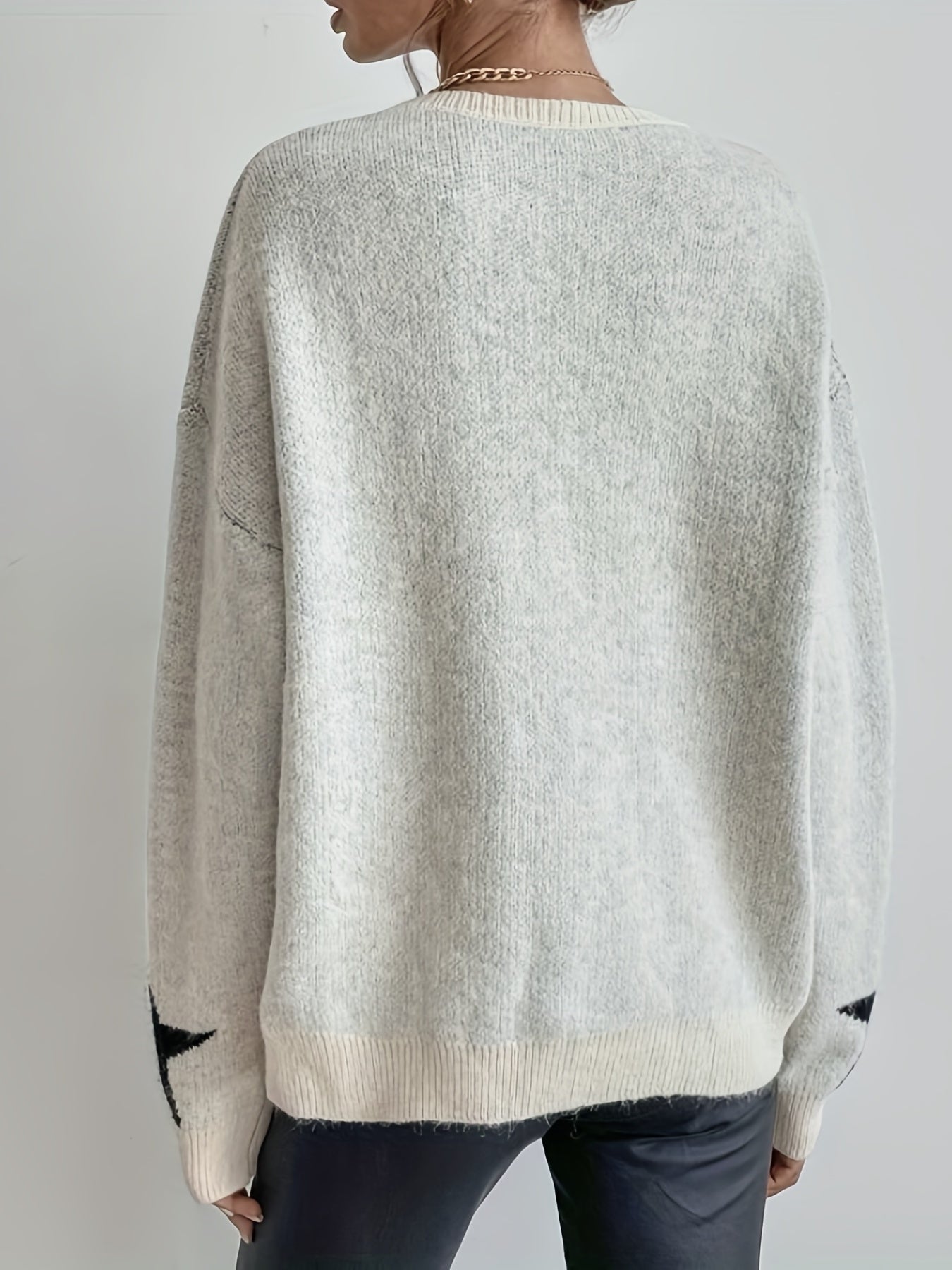 Sixsr Star Pattern Long Sleeve Sweater, Crew Neck Casual Sweater, Women's Clothing