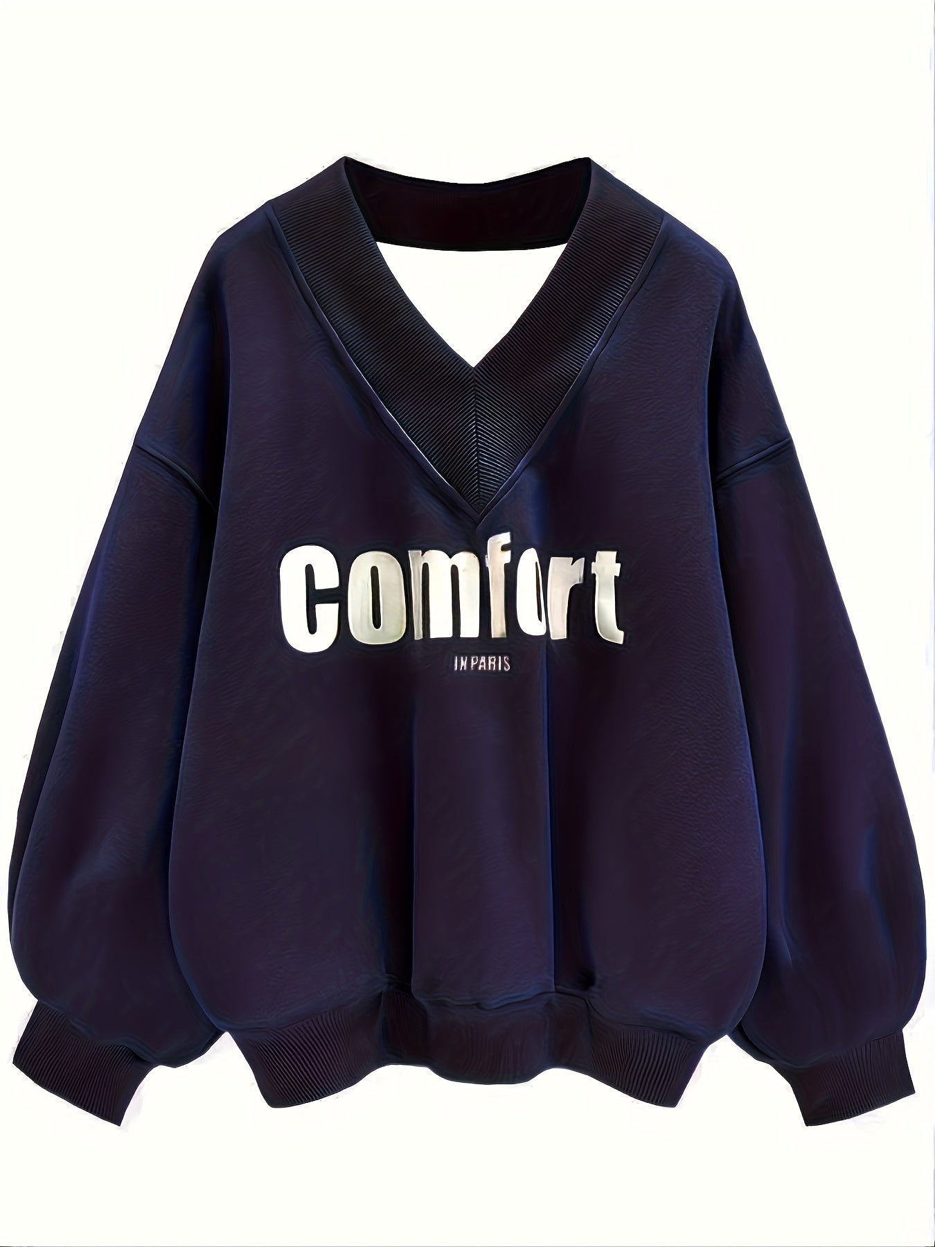 Sixsr Letter Graphic Print Sweatshirt, Long Sleeve V Neck Pullover Sweatshirt, Casual Tops For Fall & Winter, Women's Clothing