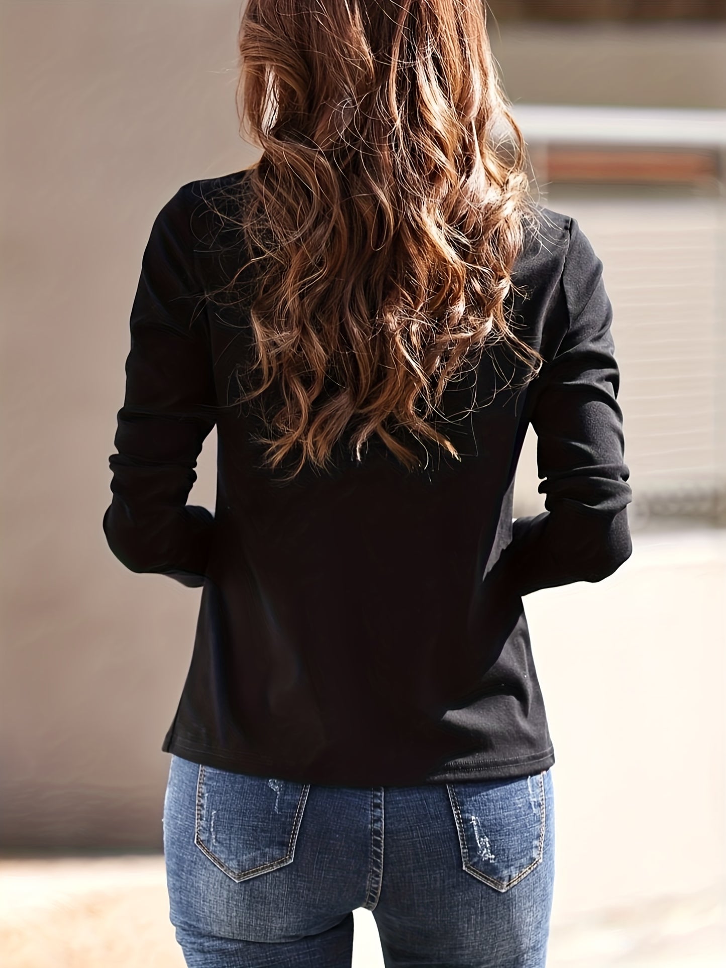Sixsr Solid Color Turtle Neck T-Shirt, Casual Long Sleeve Slim T-Shirt For Spring & Fall, Women's Clothing