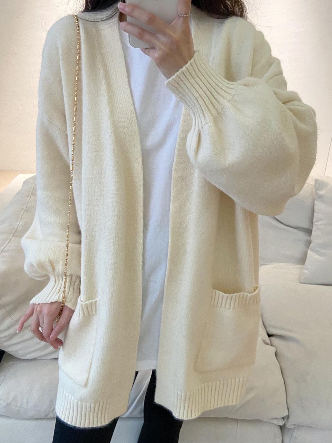 Sixsr Button Front Pockets Cardigan, Elegant Long Sleeve Cadigan For Spring & Fall, Women's Clothing