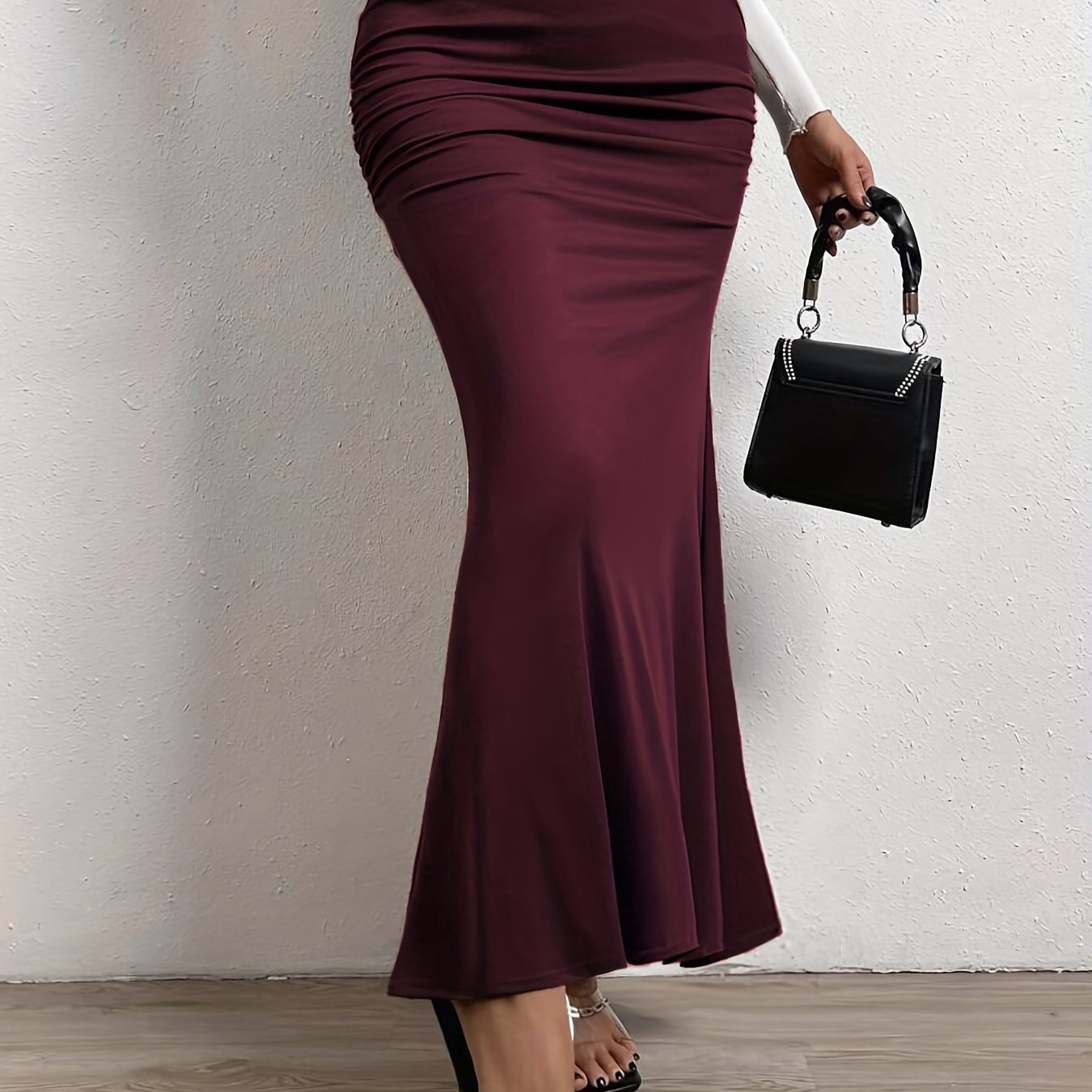 Sixsr High Waist Mermaid Hem Skirts, Elegant Slim Ruched Maxi Skirts, Women's Clothing