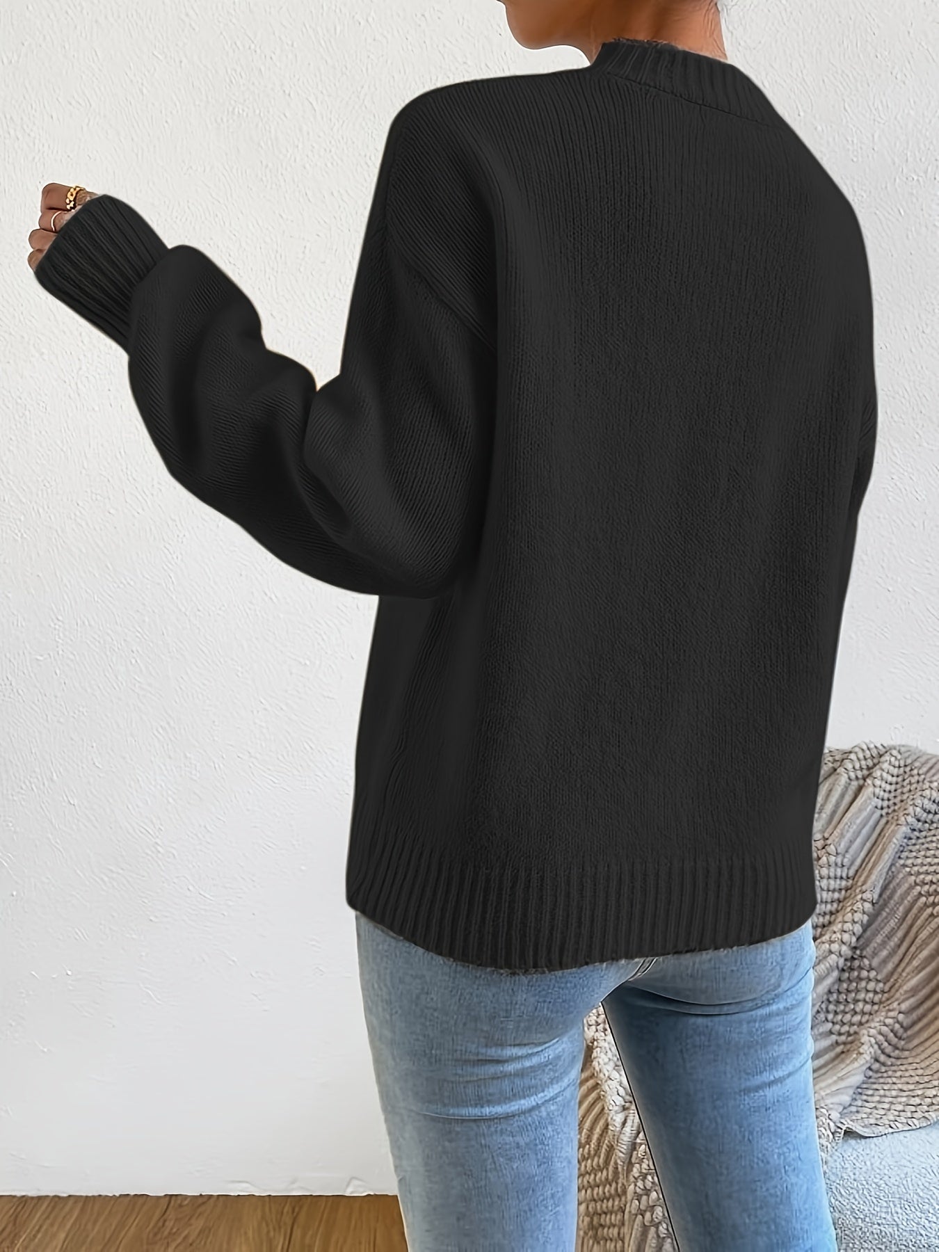 Sixsr Solid Crew Neck Pullover Sweater, Casual Long Sleeve Sweater For Fall & Winter, Women's Clothing